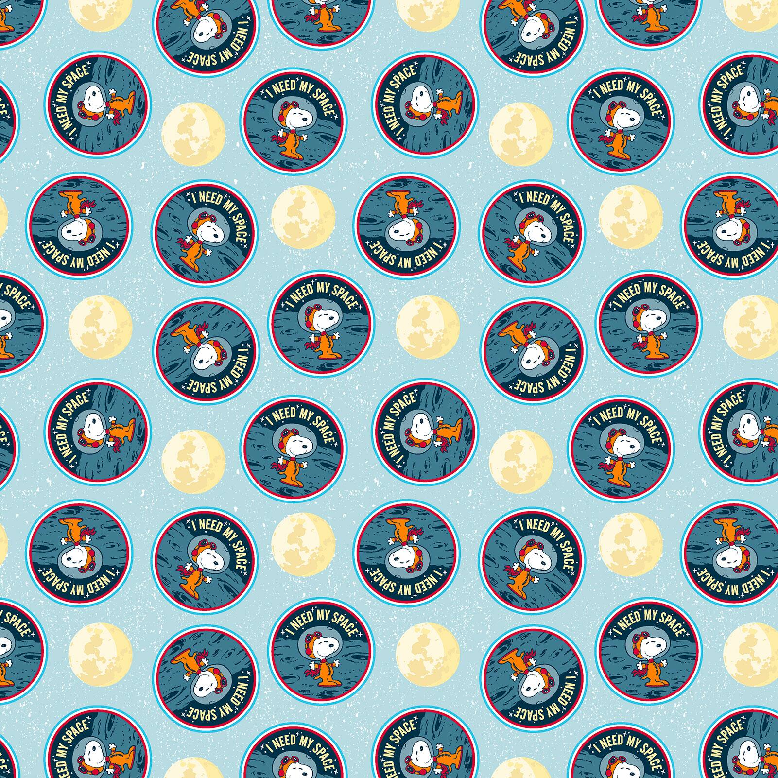 Peanuts Light Blue Lunar Landing Snoopy Needs Space Cotton Fabric
