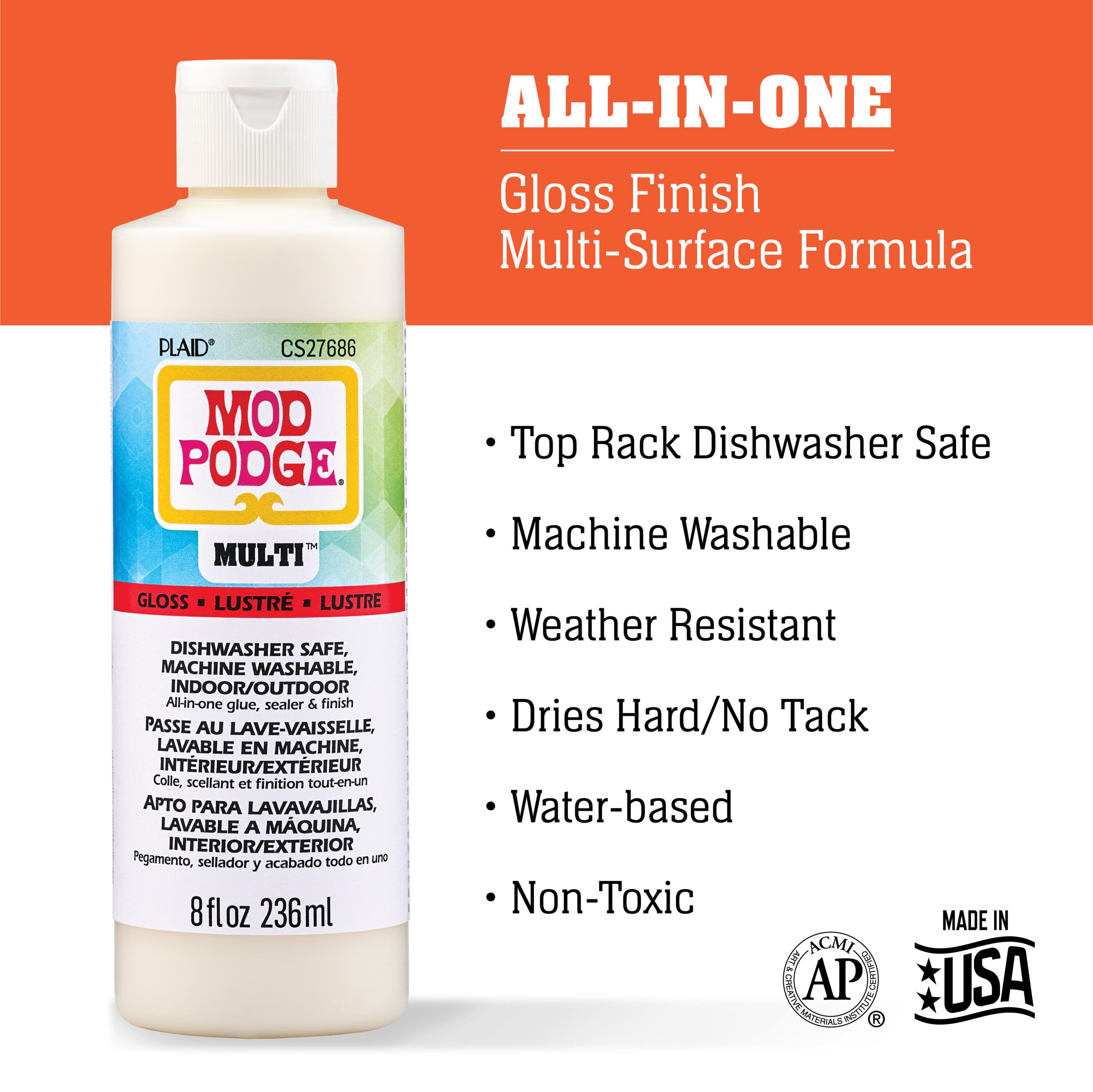 Mod Podge&#xAE; Multi&#x2122; All-in-One Gloss Finish Formula, 8oz.