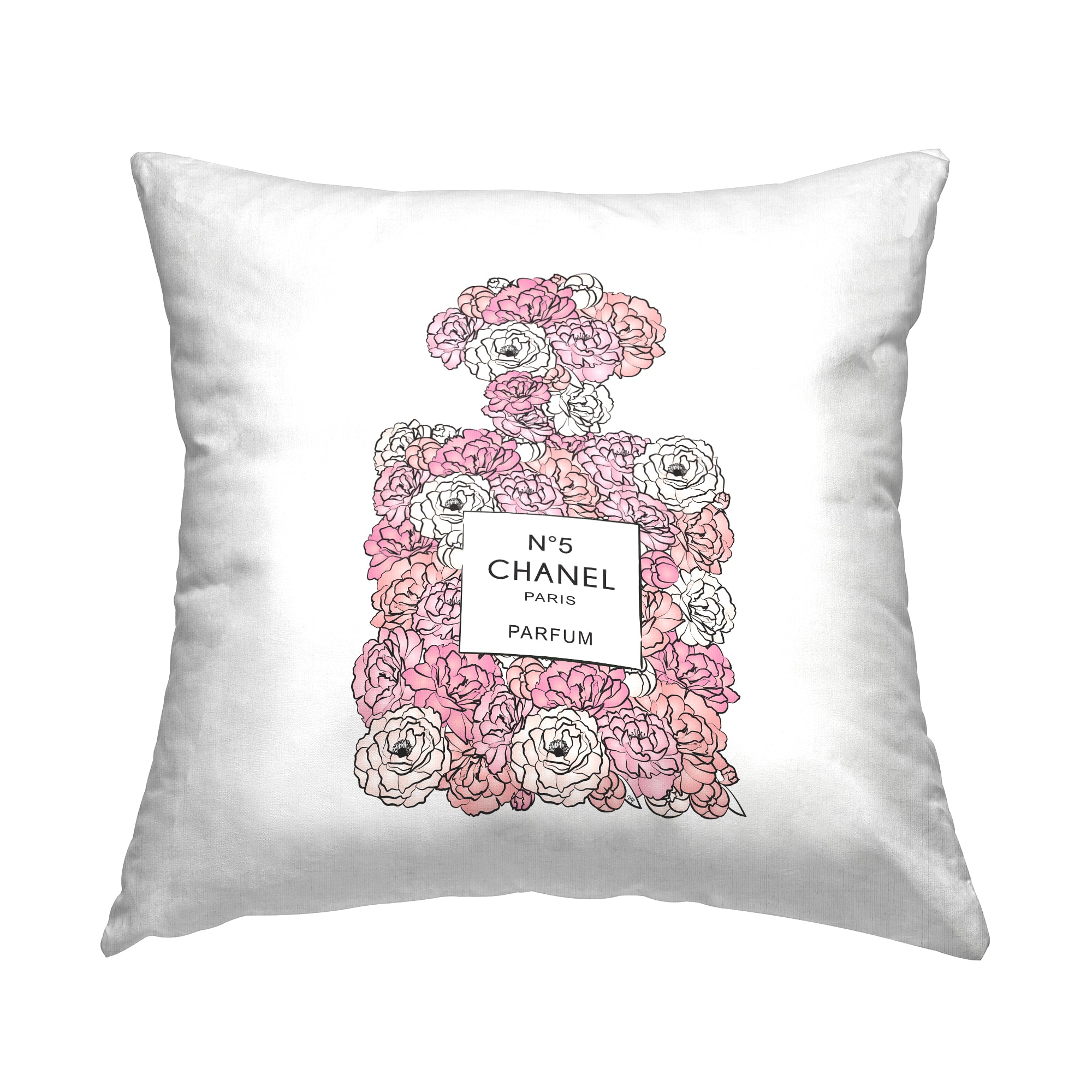 Stupell Industries Pink Rose Floral Perfume Bottle Designer Fashion Throw Pillow 18" x 18"