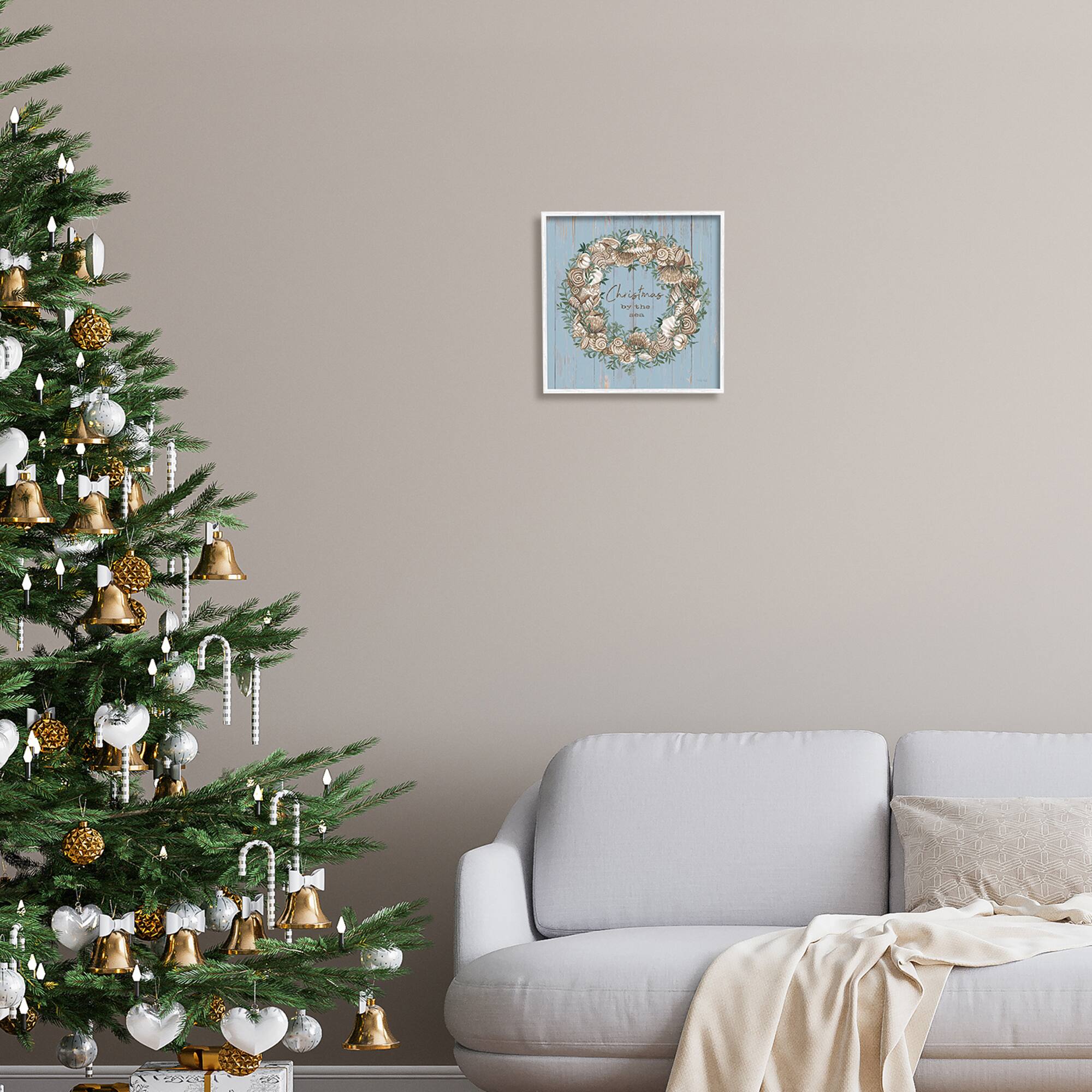 Stupell Industries Christmas By The Sea Shell Wreath Framed Giclee Art