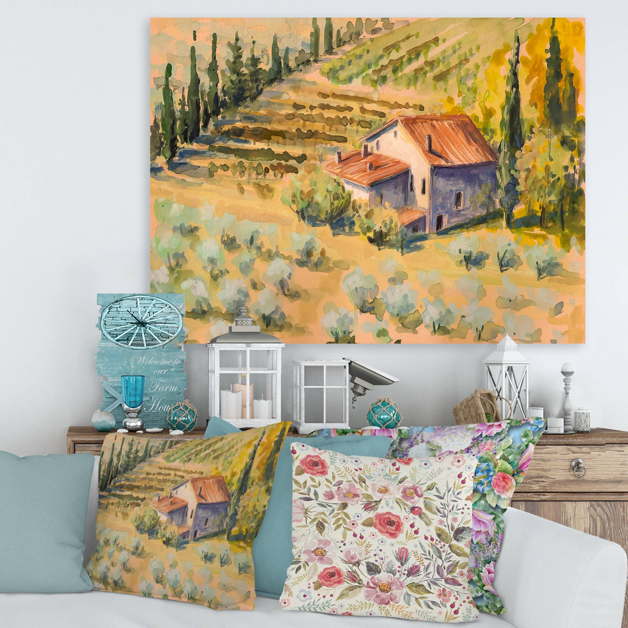 Designart - Little Farm In Countryside - Country Canvas Wall Art Print