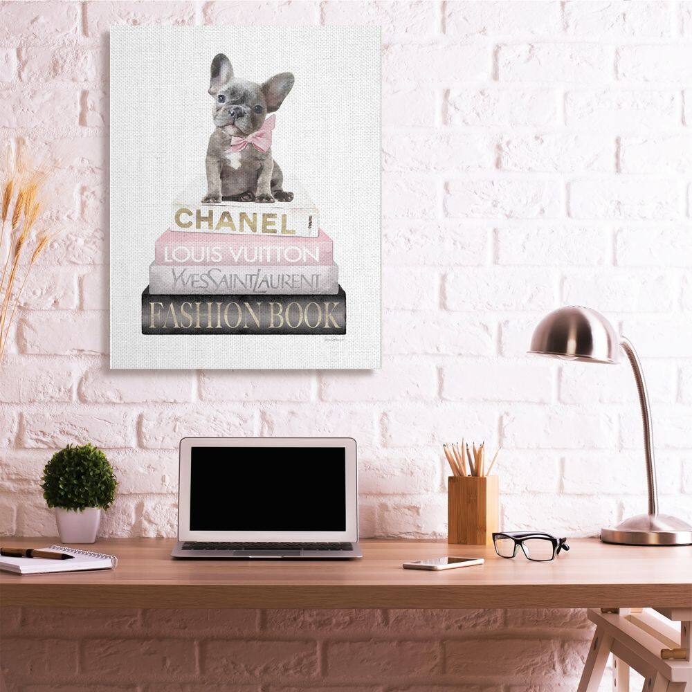 Stupell Industries Dashing French Bulldog and Iconic Fashion Bookstack Canvas Wall Art