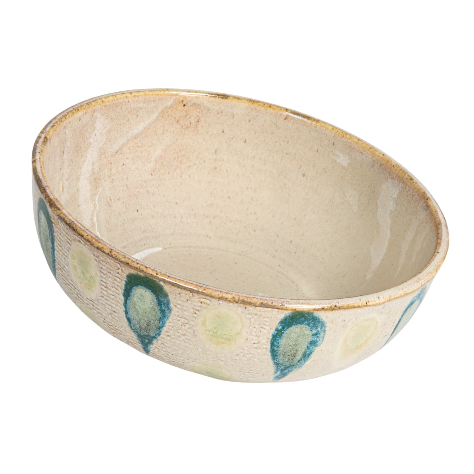 Hello Honey&#xAE; Tan &#x26; Marine Round Geometric Stoneware Bowl