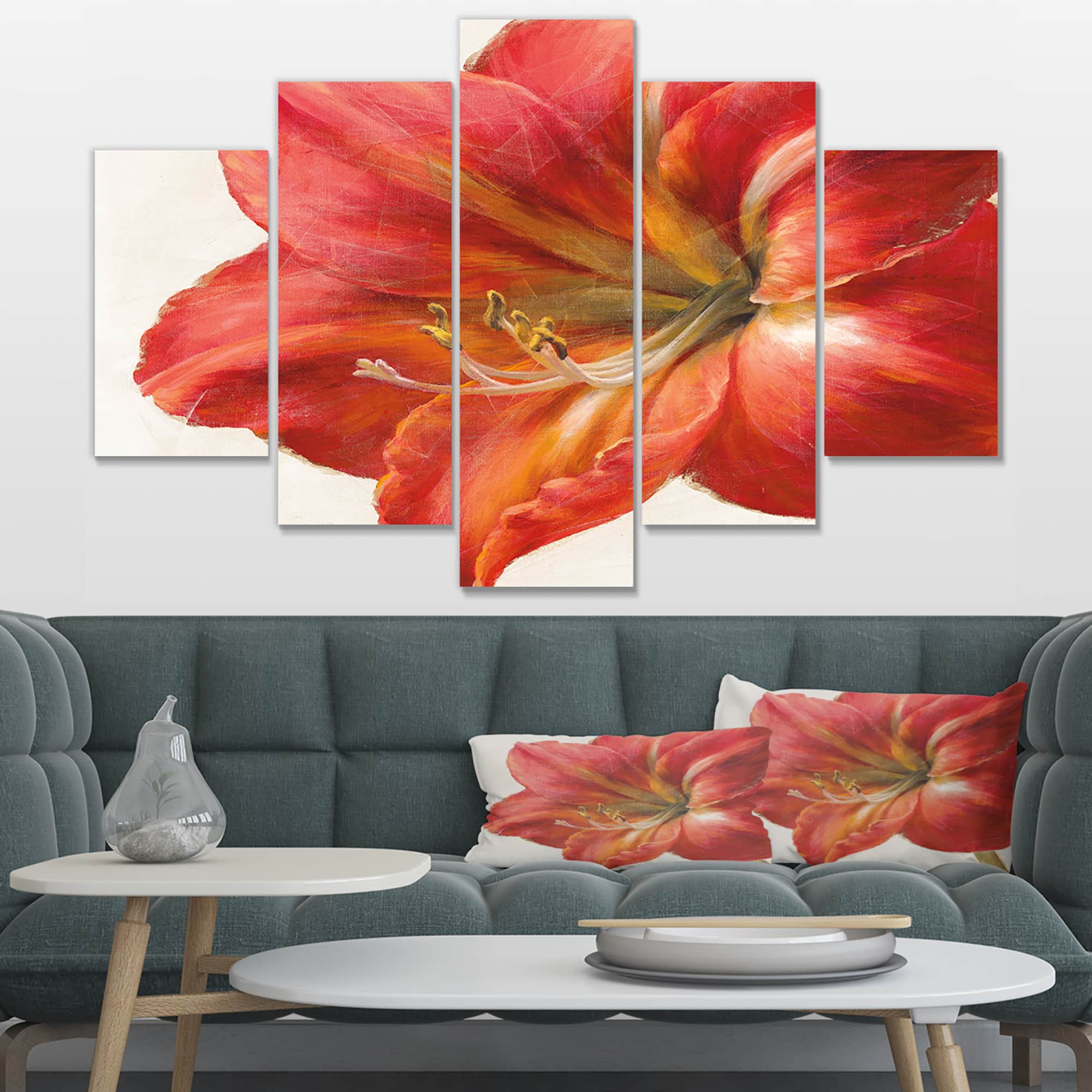 Designart - Vivid Red Amaryllis - Floral & Botanical Canvas Artwork