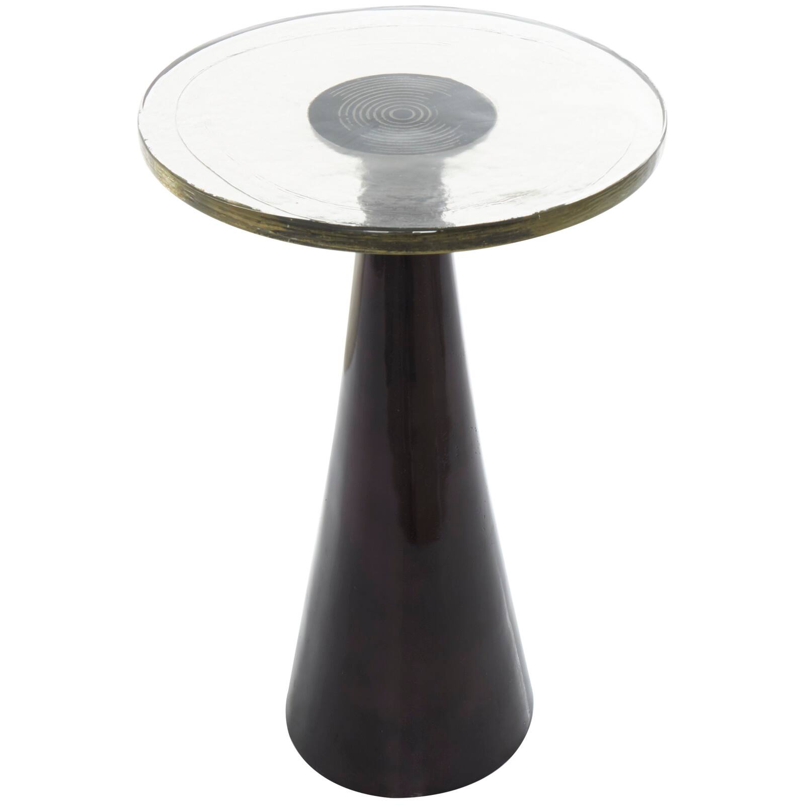 22&#x22; Black Aluminum Geometric Cone Accent Table with Textured Glass Tabletop