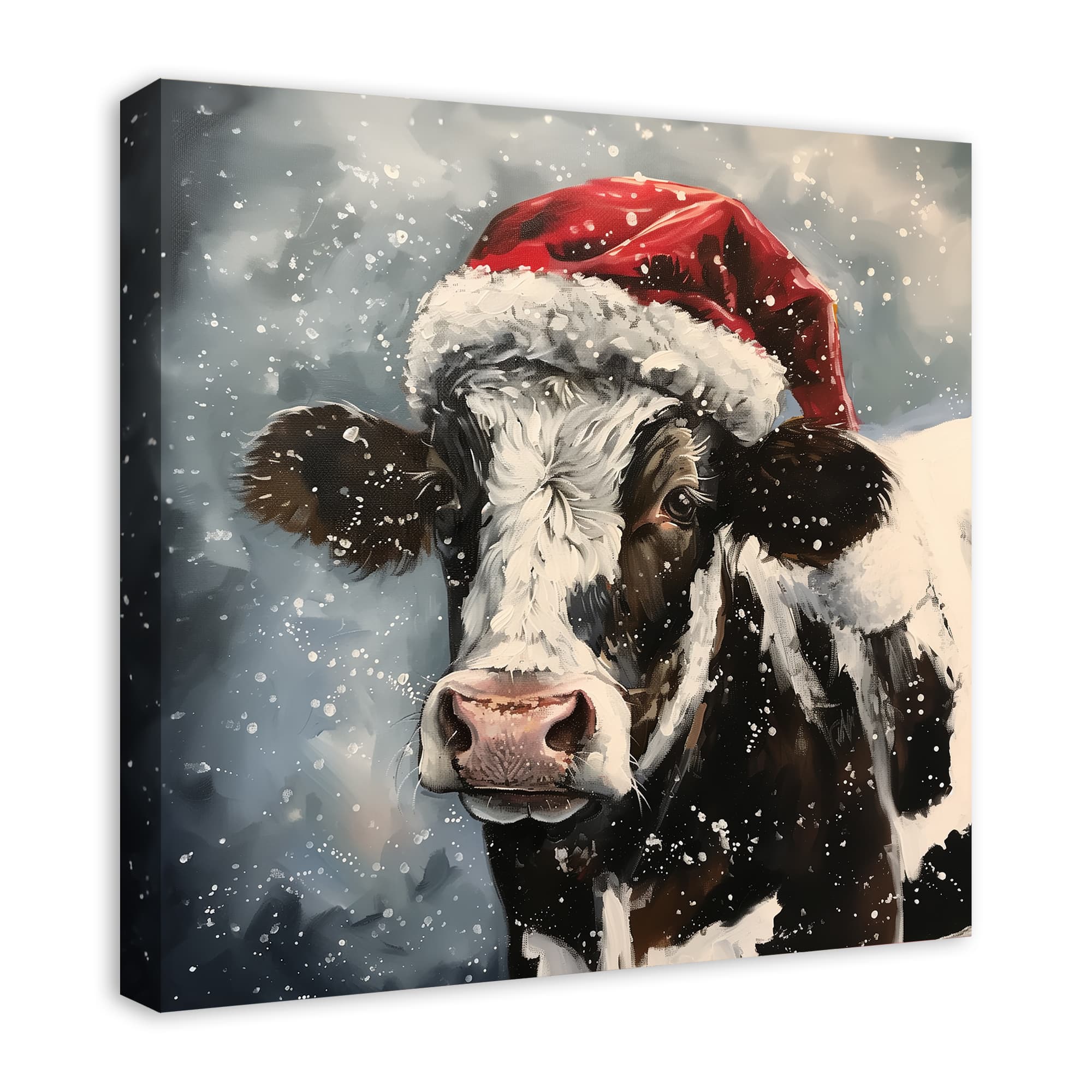 Painty Christmas Cow 24&#x22; x 24&#x22; Canvas Wall Art