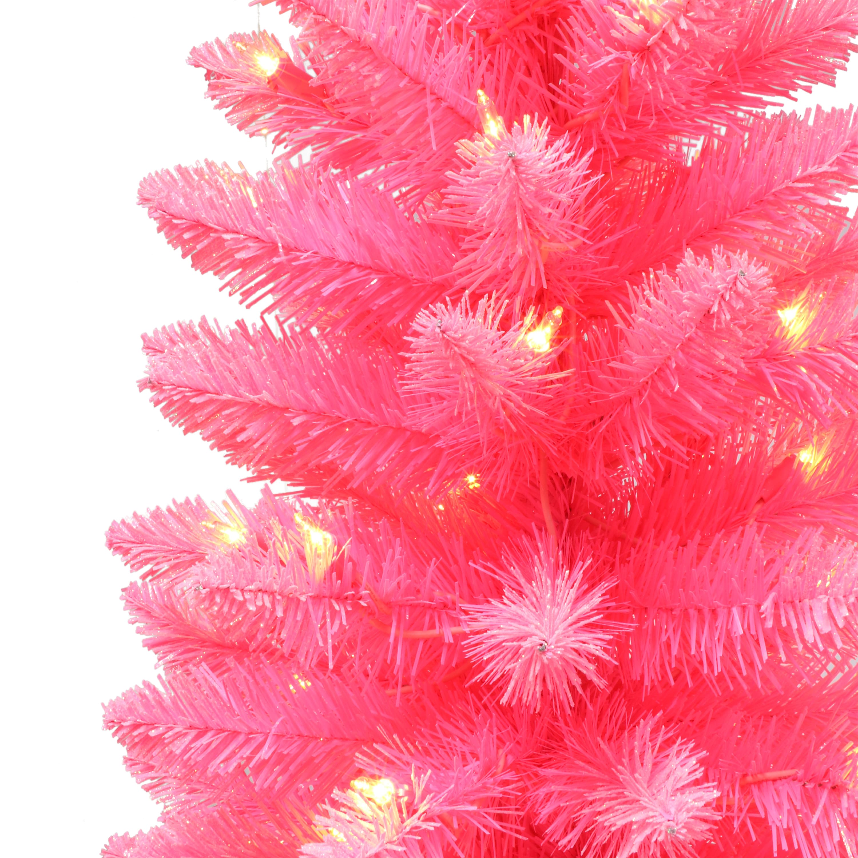 6 Pack: 3ft. Pre-Lit Pink Artificial Christmas Tree, Clear LED Lights