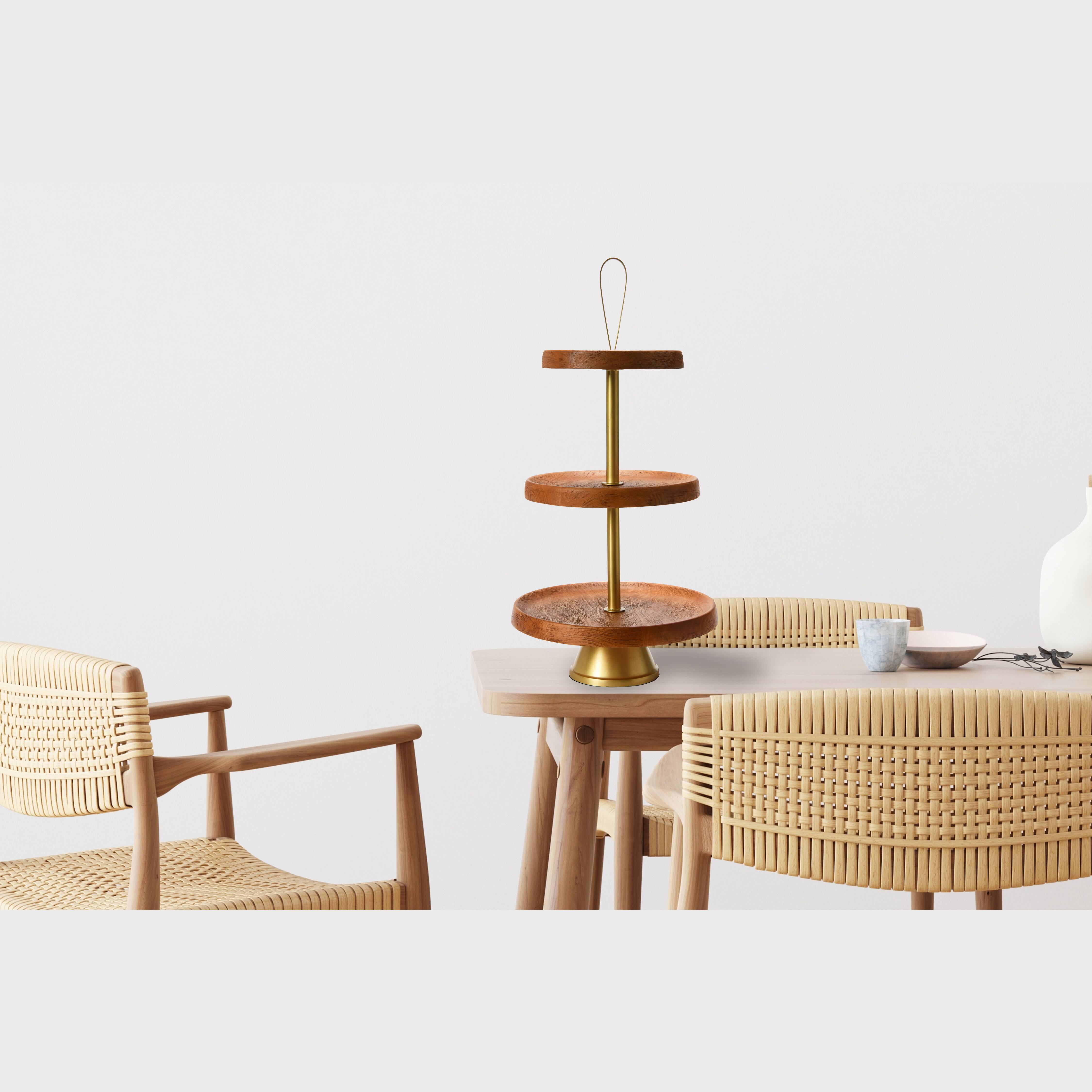 Hello Honey&#xAE; 21.5&#x22; Natural &#x26; Gold Elegant Modern 3-Tiered Tray