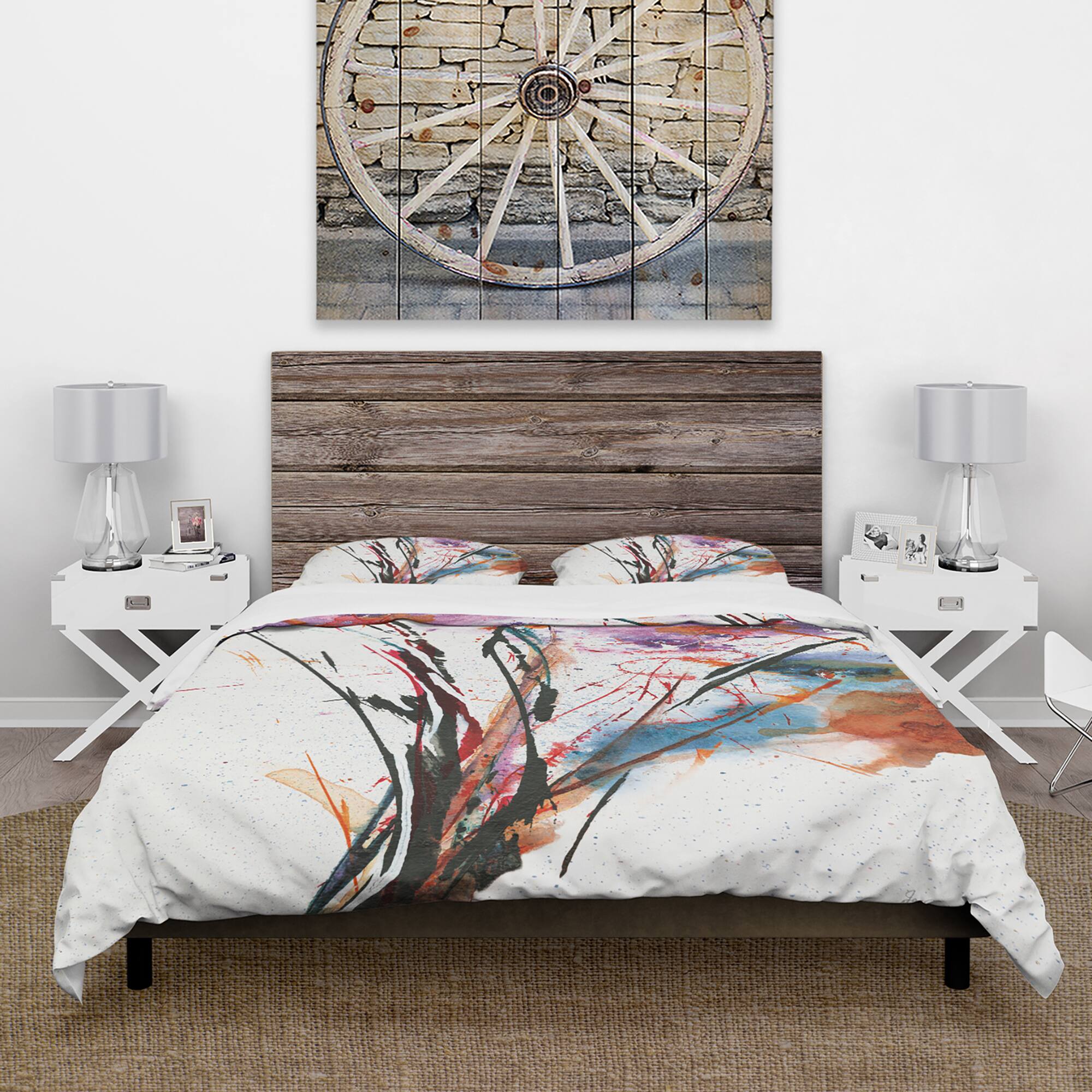 Designart &#x27;Abstract Purple and Blue Flowers&#x27; Cottage Bedding Set - Duvet Cover &#x26; Shams