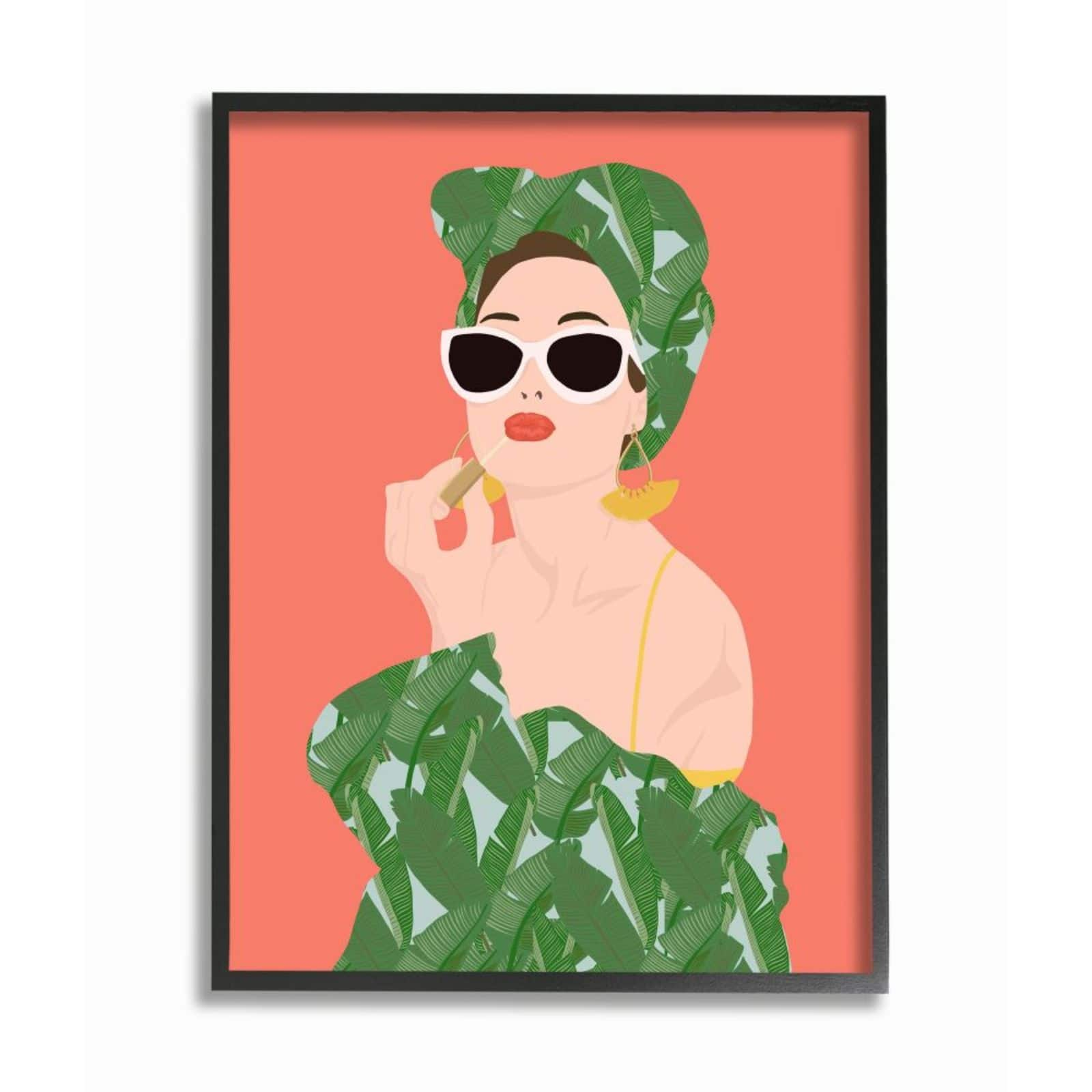 Stupell Industries Female Glamour in Tropical Fashion Lip Cosmetic Framed Wall Art