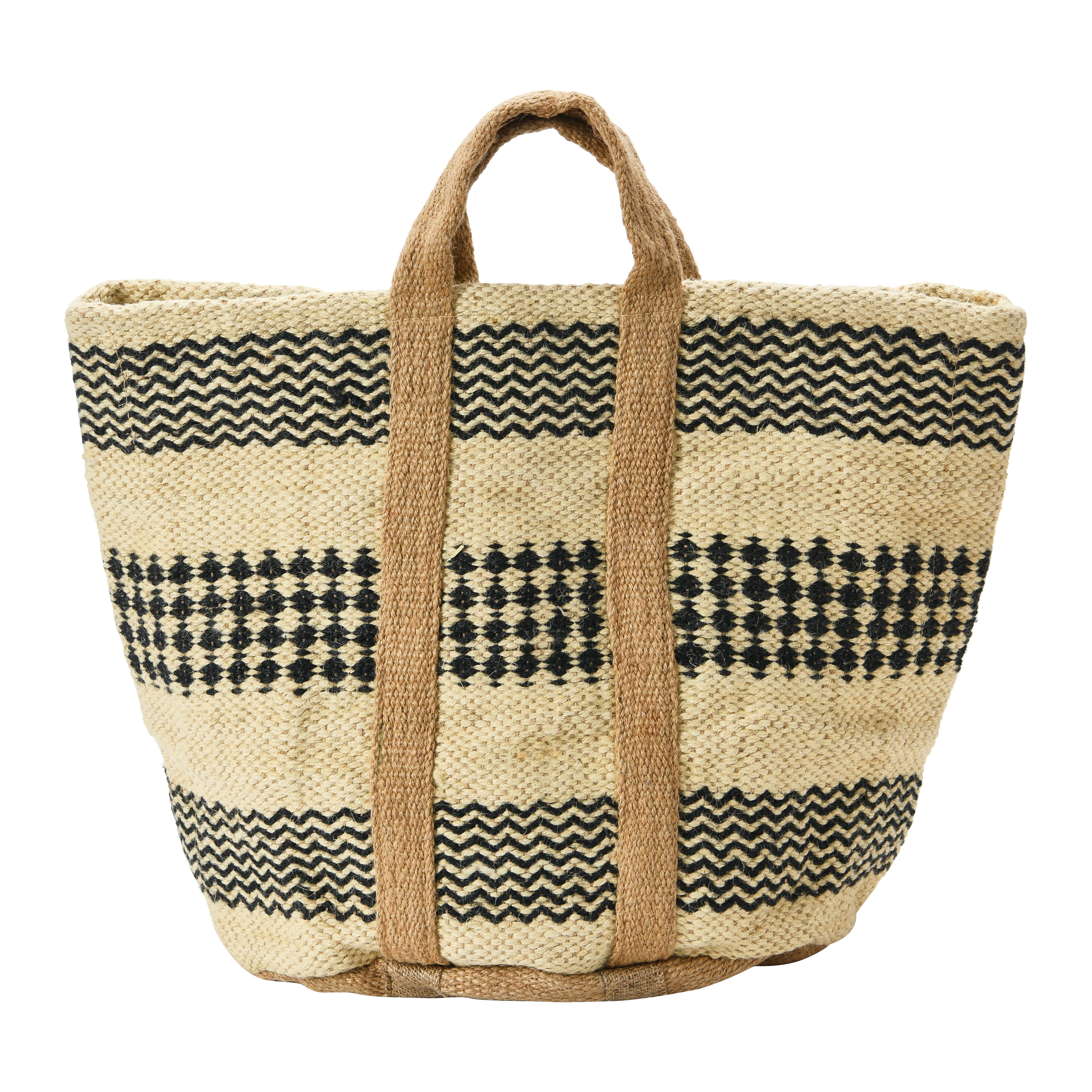 Hello Honey® 24" Modern Boho Woven Jute Bag with Waterproof Liner and Contemporary Pattern