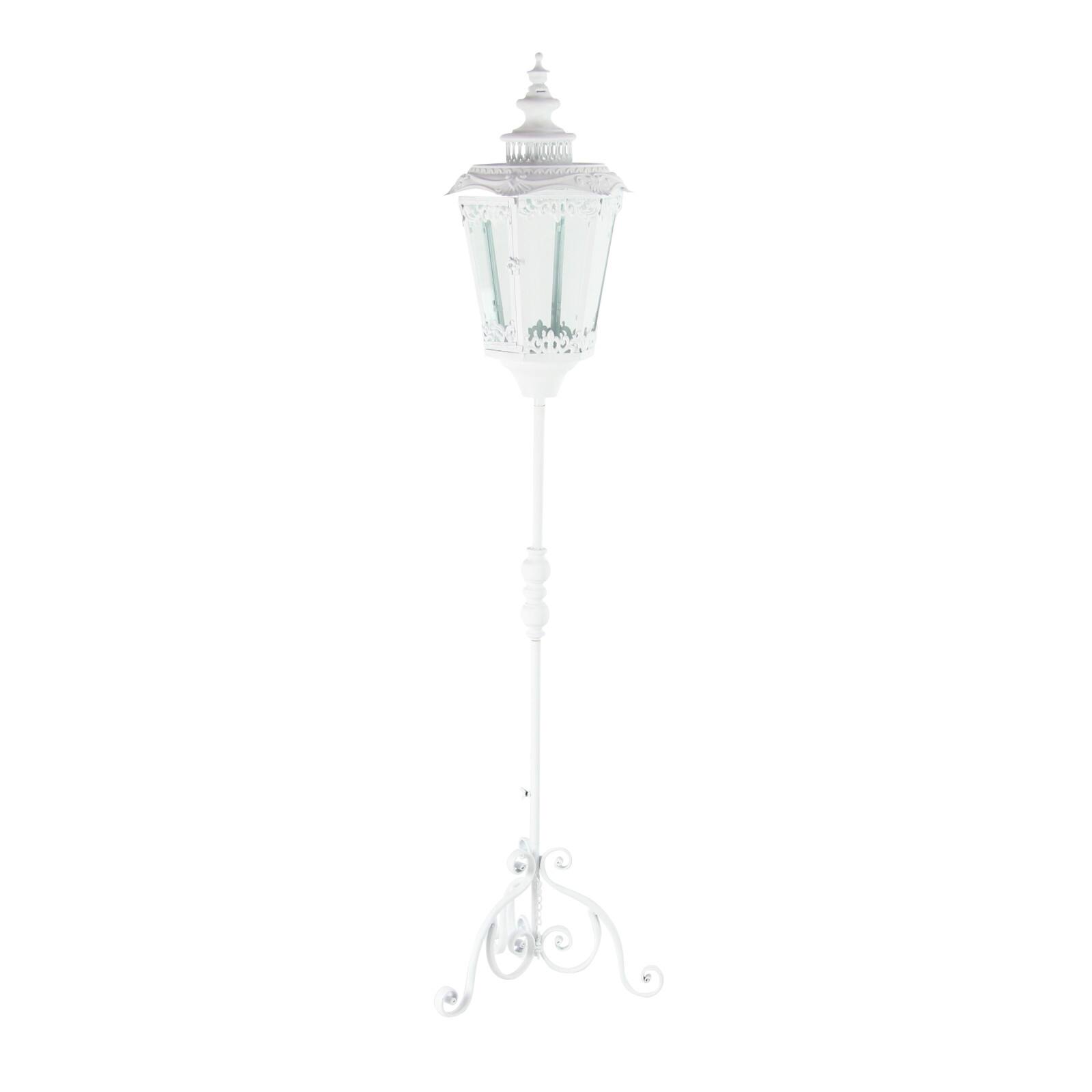 White Iron Vintage Candle Holder Lantern, 66&#x22; x 17&#x22; x 17&#x22;