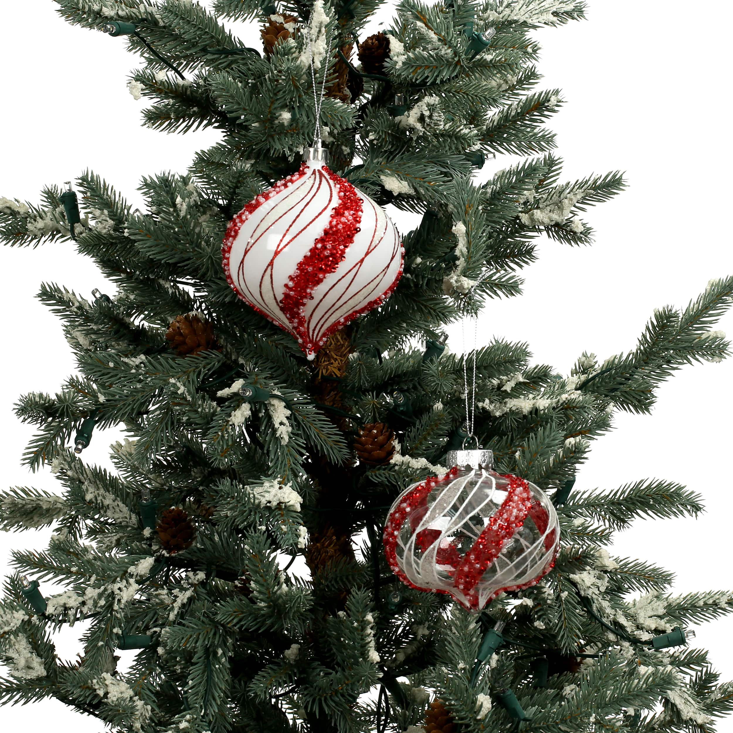 4 Pack 4.7" Red & White Beaded Wavy Stripes Shatterproof Onion Ornaments by Ashland®