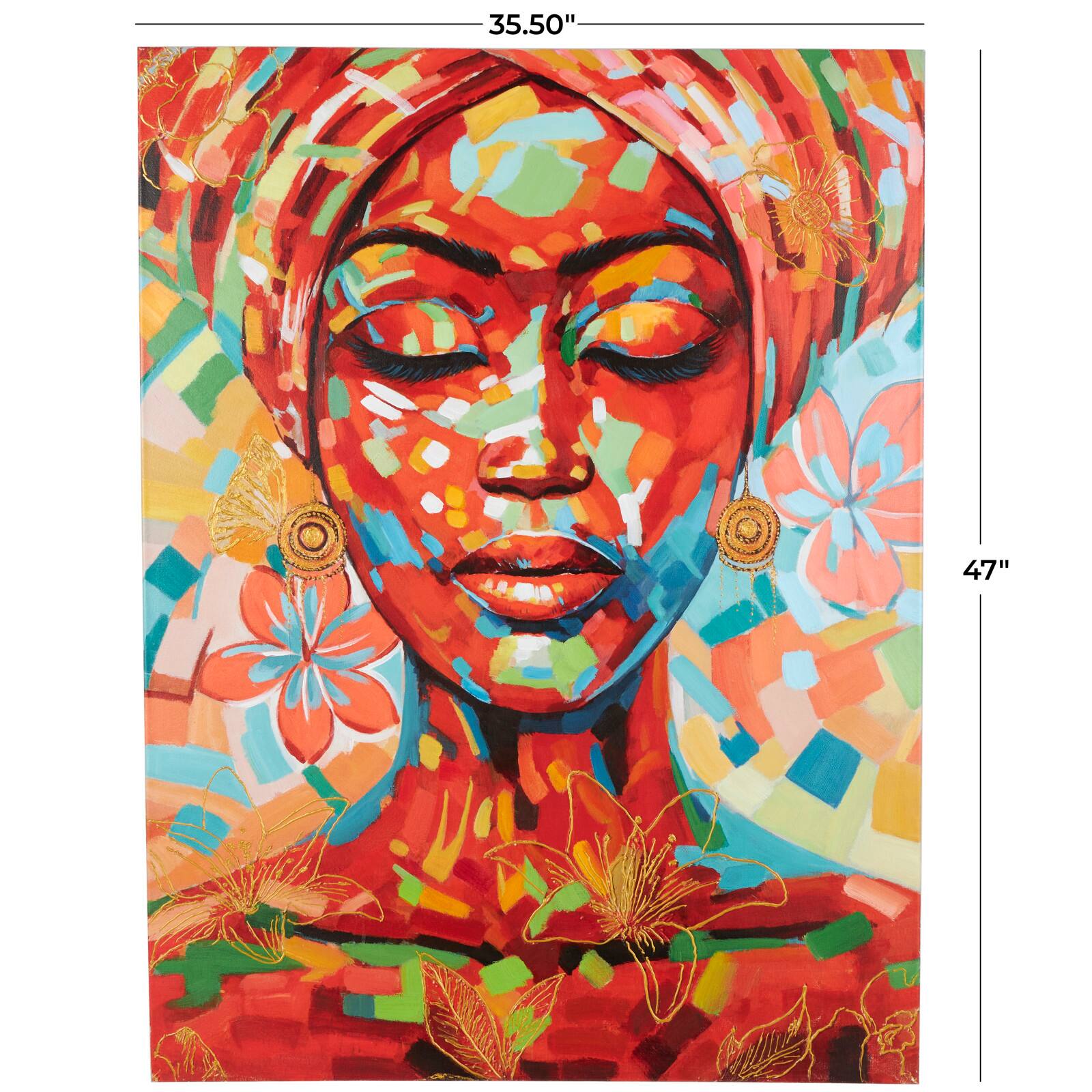 Multicolor Abstract Woman in Head Wrap Wall Art