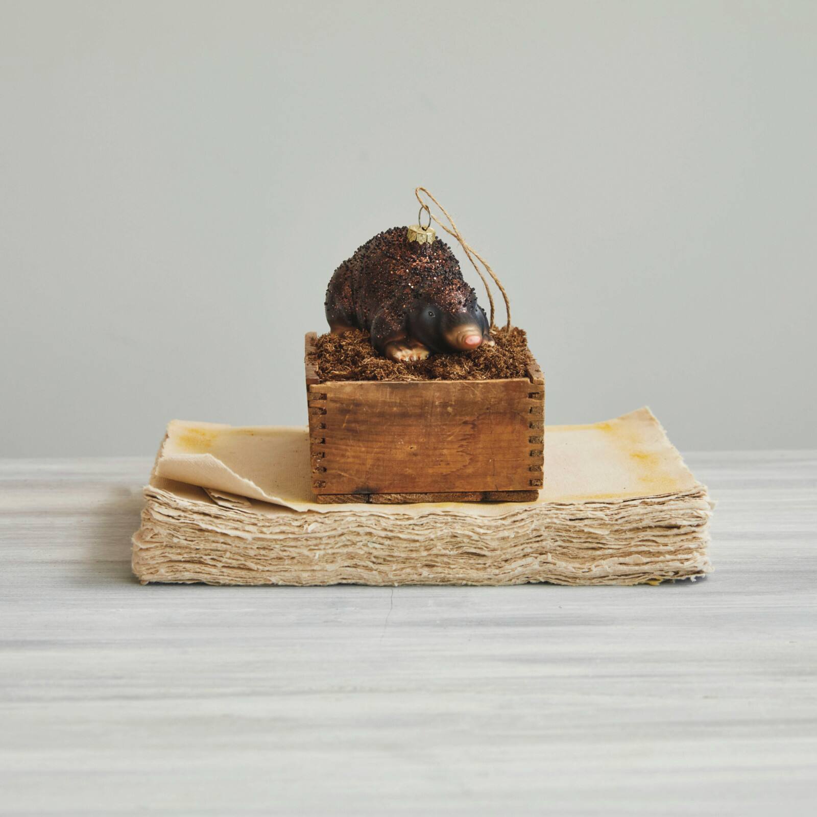 Hello Honey&#xAE; Hand-Painted Brown Mole with Glitter Glass Ornament