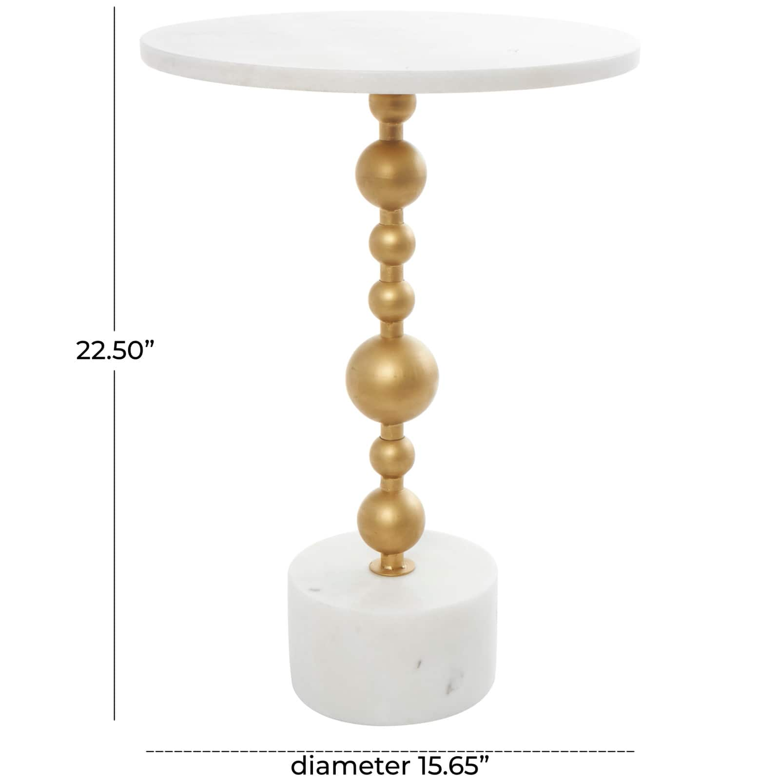 White Marble Geometric Accent Table with Gold Metal Bubble Stand