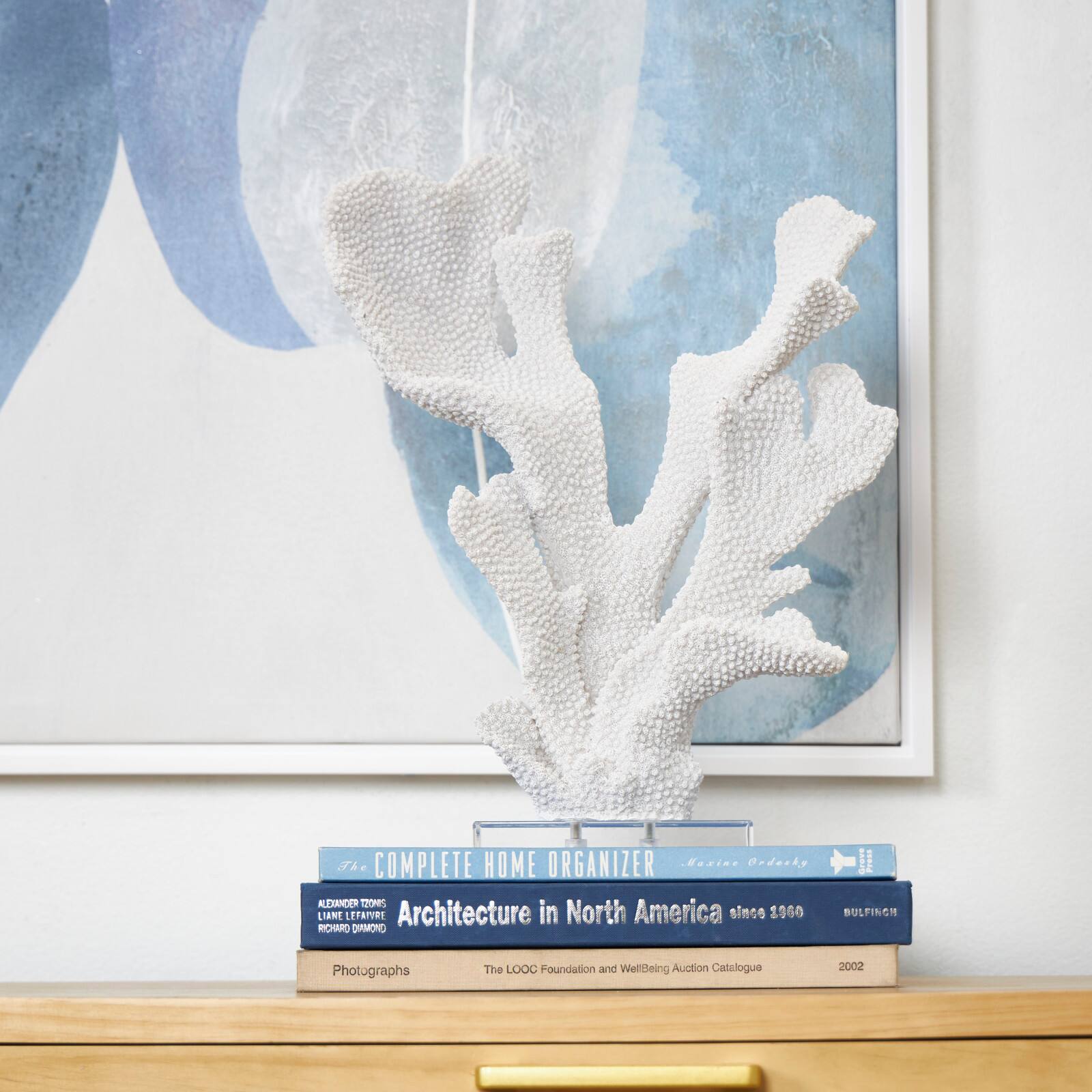 16&#x22; White Polystone Tall Textured Coral Sculpture with Clear Acrylic Base