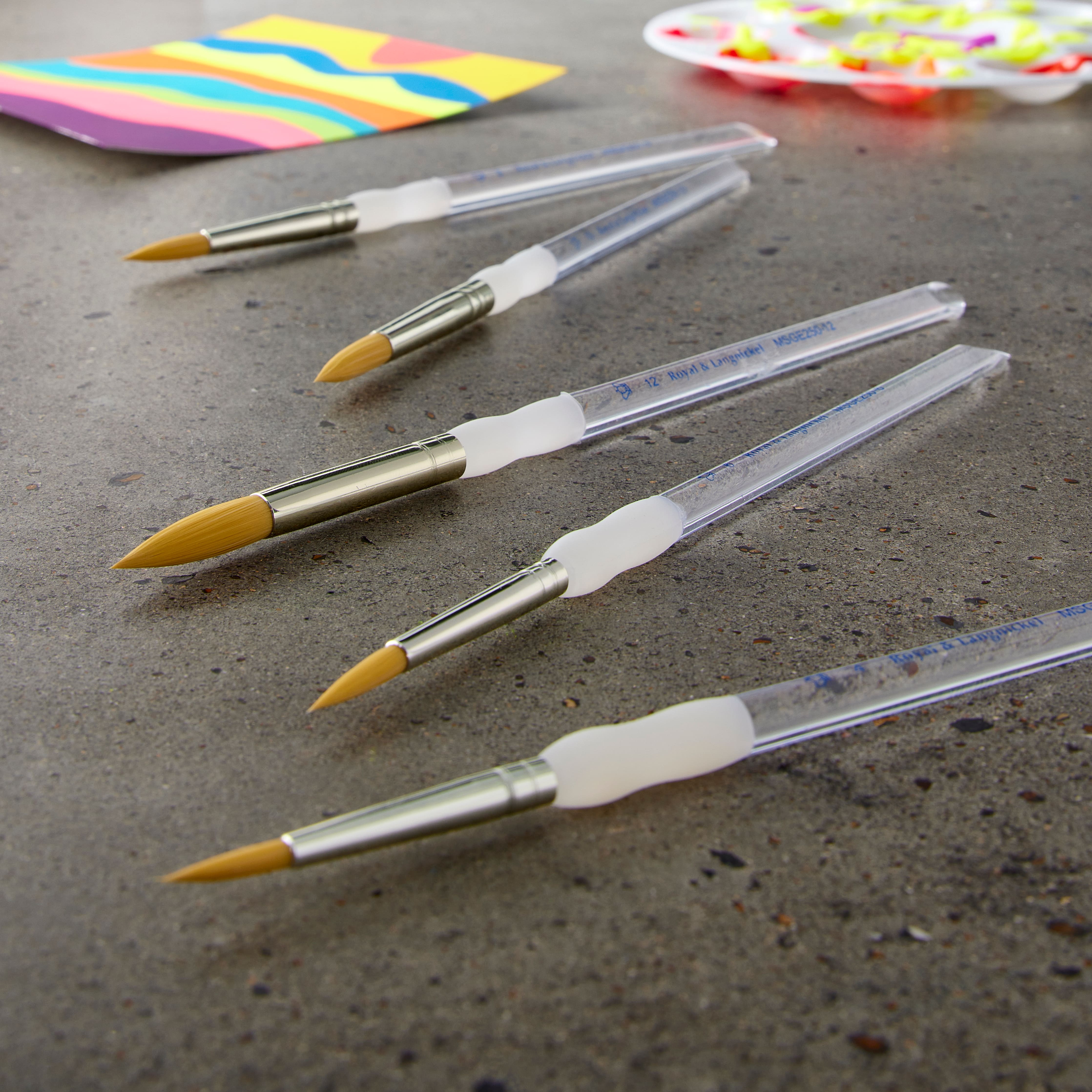 12 Packs: 5 ct. (60 total) Soft-Grip™ Gold Taklon Round Brush Set