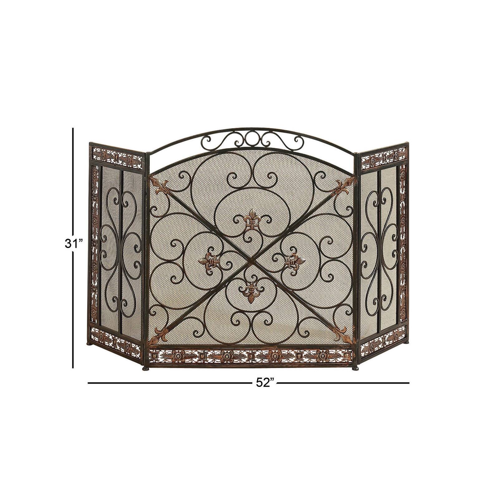 Ornate Black Metal Traditional Fireplace Screen