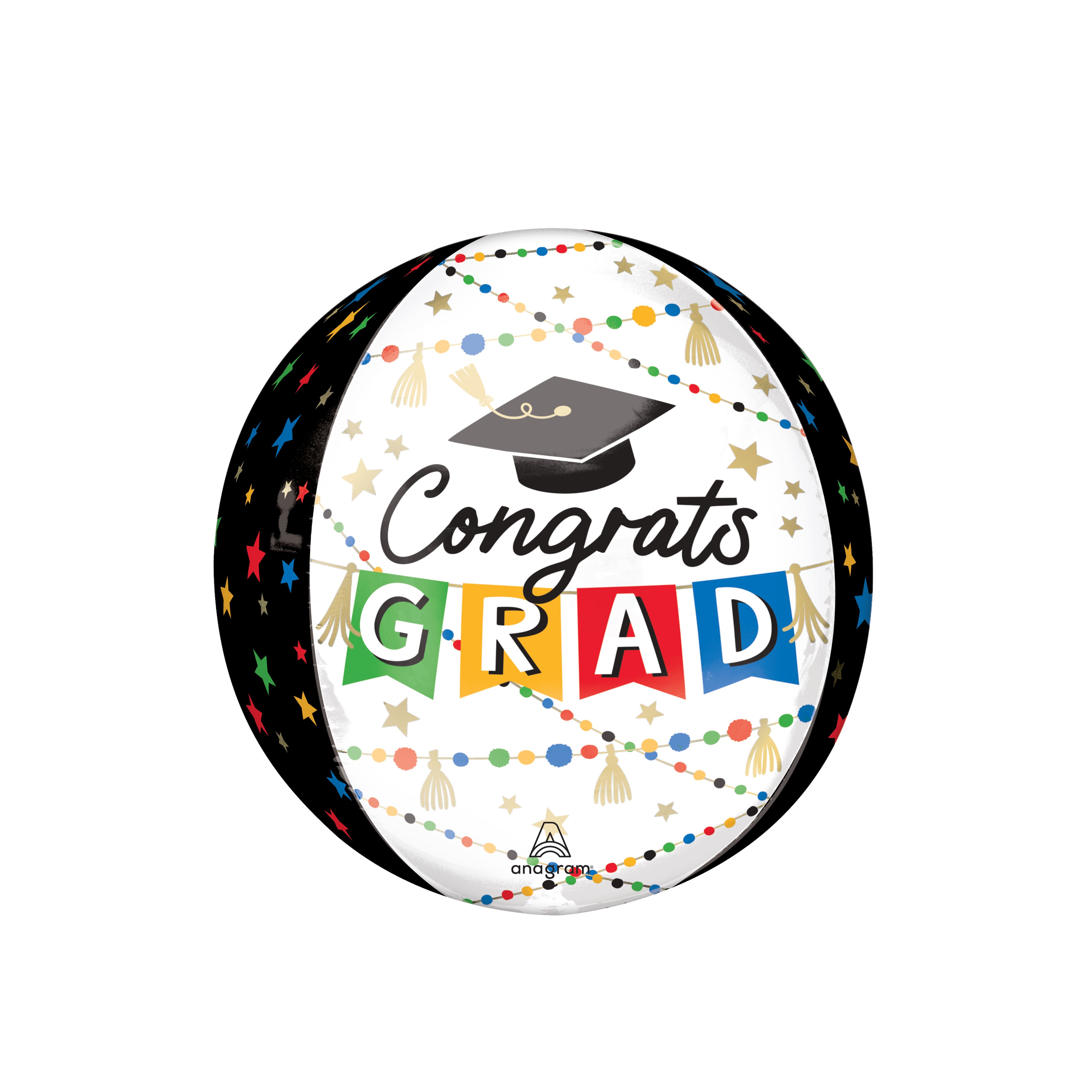 Orbz® XL™ 16" Grad Party Pom Pom & Stars Foil Balloon