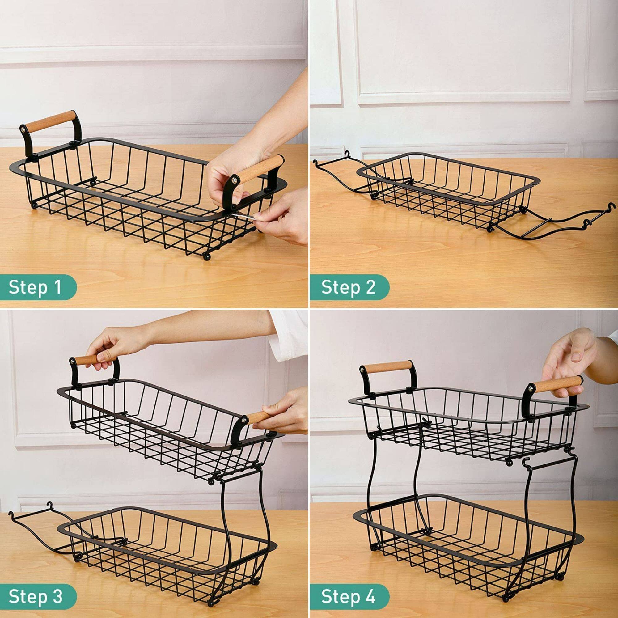 NEX&#x2122; 13&#x22; Black 2-Tier Countertop Fruit &#x26; Vegetable Storage Basket