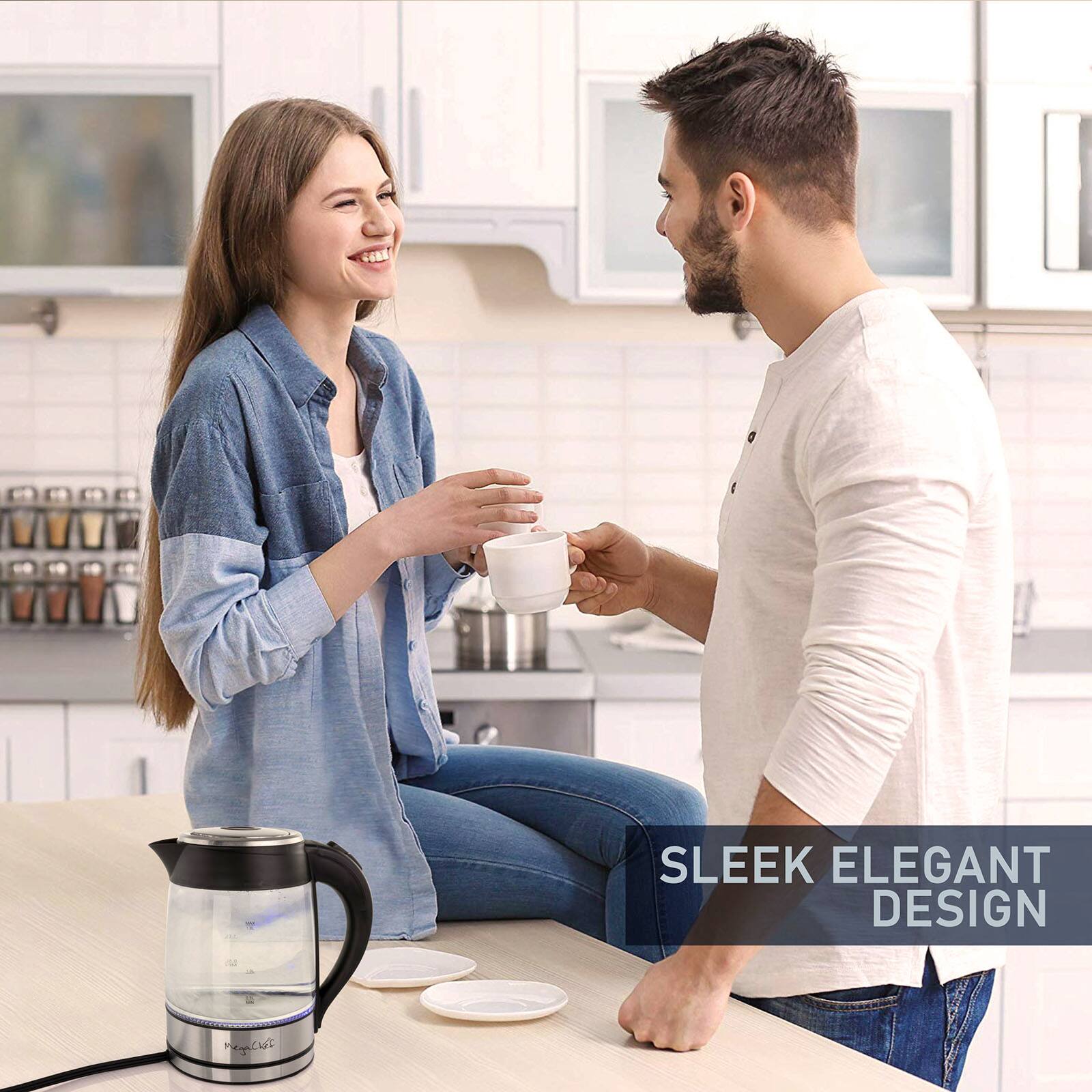 MegaChef 1.8L Glass Body &#x26; Stainless Steel Electric Tea Kettle
