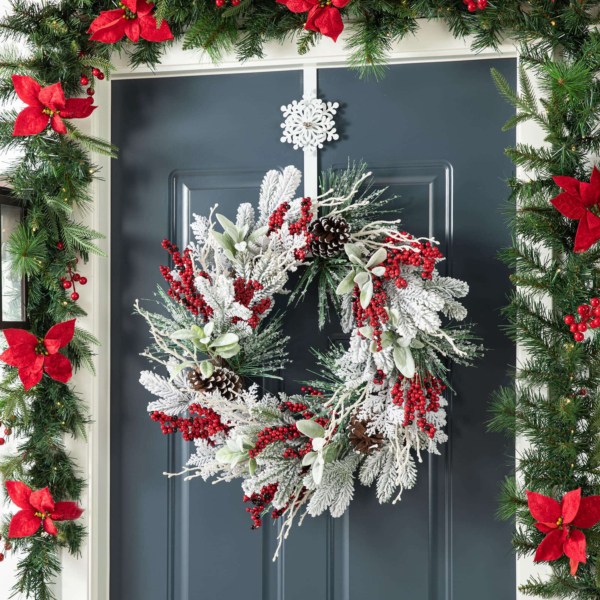 Glitzhome&#xAE; 24&#x22; Christmas Snowy Pinecone &#x26; Berry Wreath