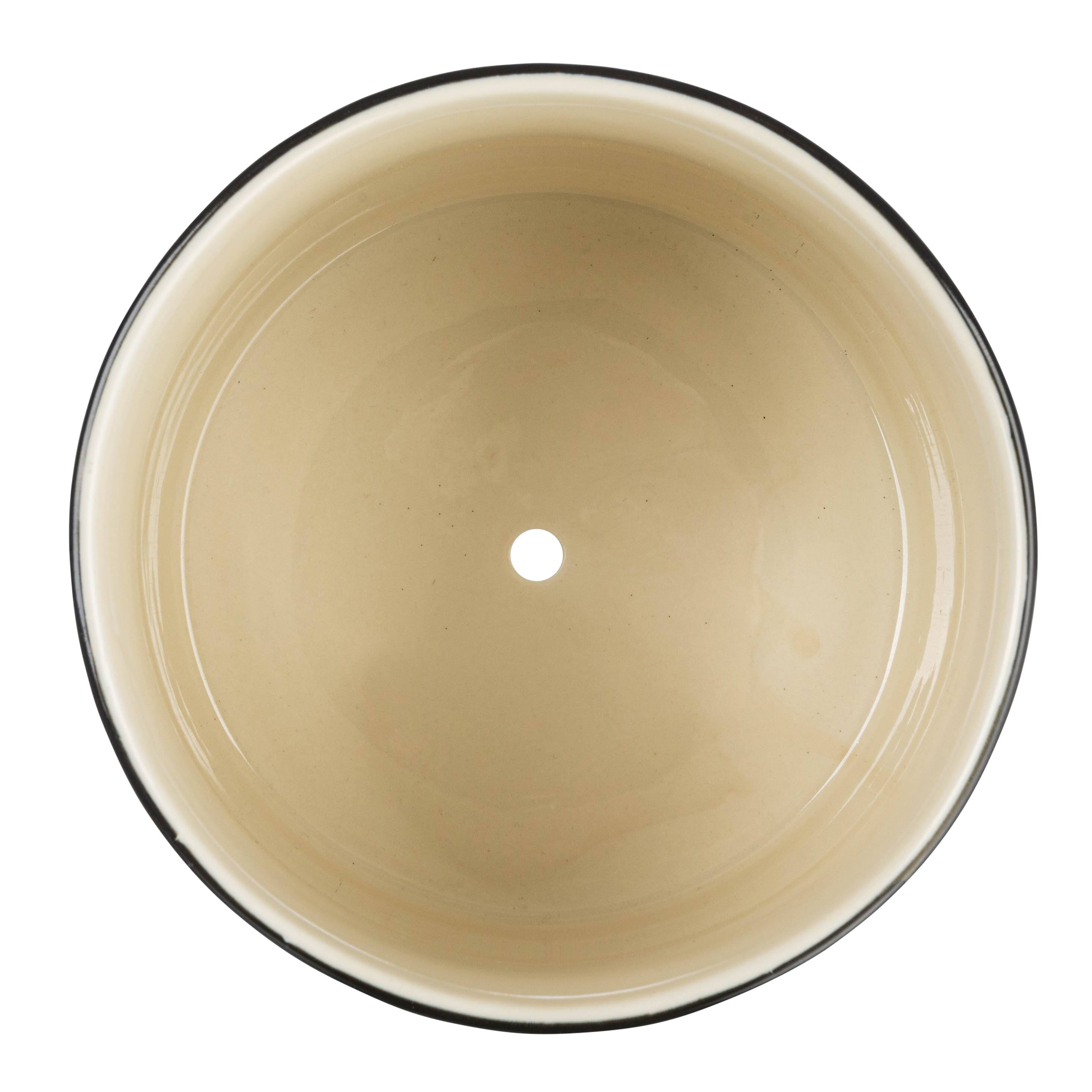 Hello Honey® 7" Black and Ivory Textured Stoneware Planter with Polka Dots and Saucer