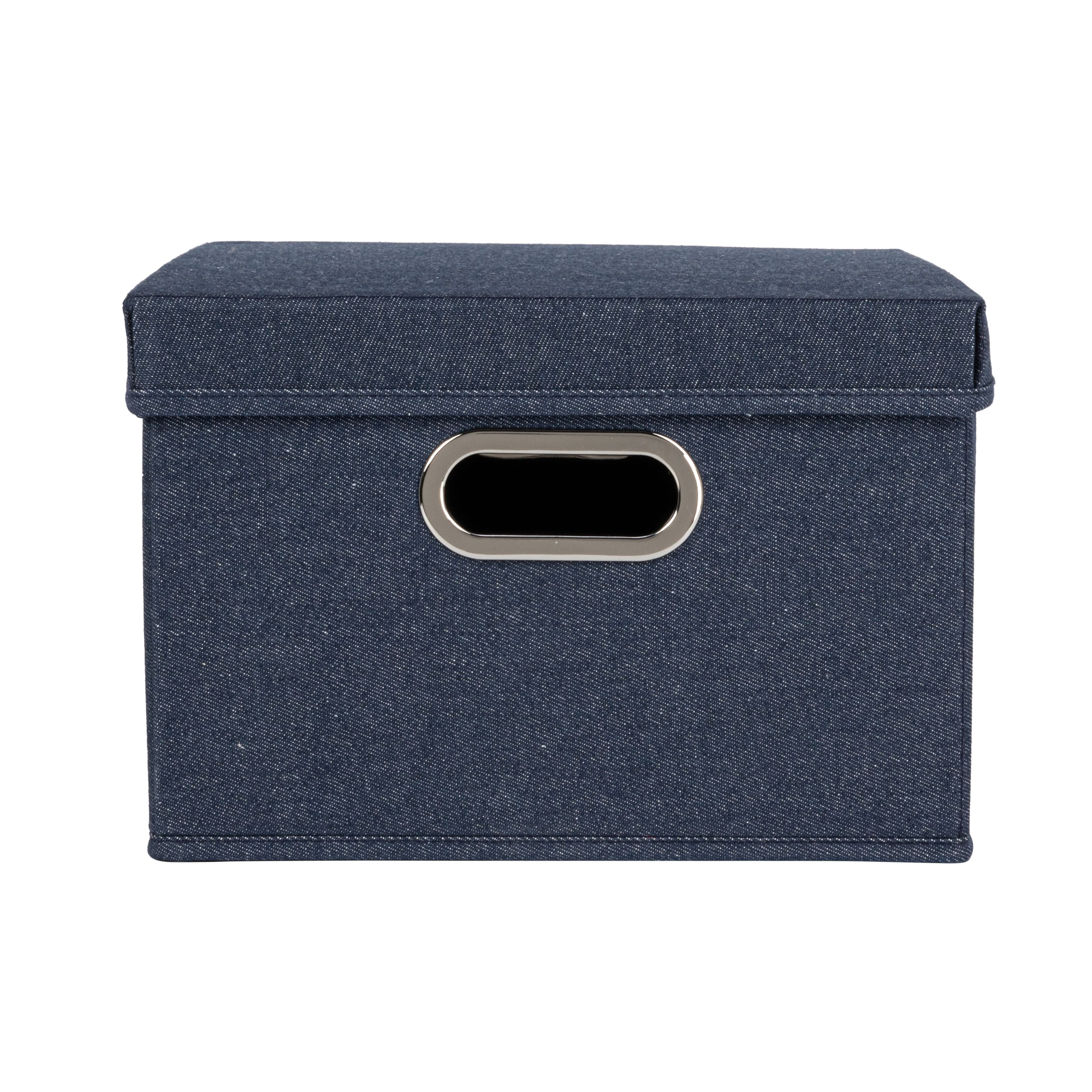 Household Essentials 15&#x22; Denim Blue Collapsible Cotton Blend Storage Box with Lid, 2ct.