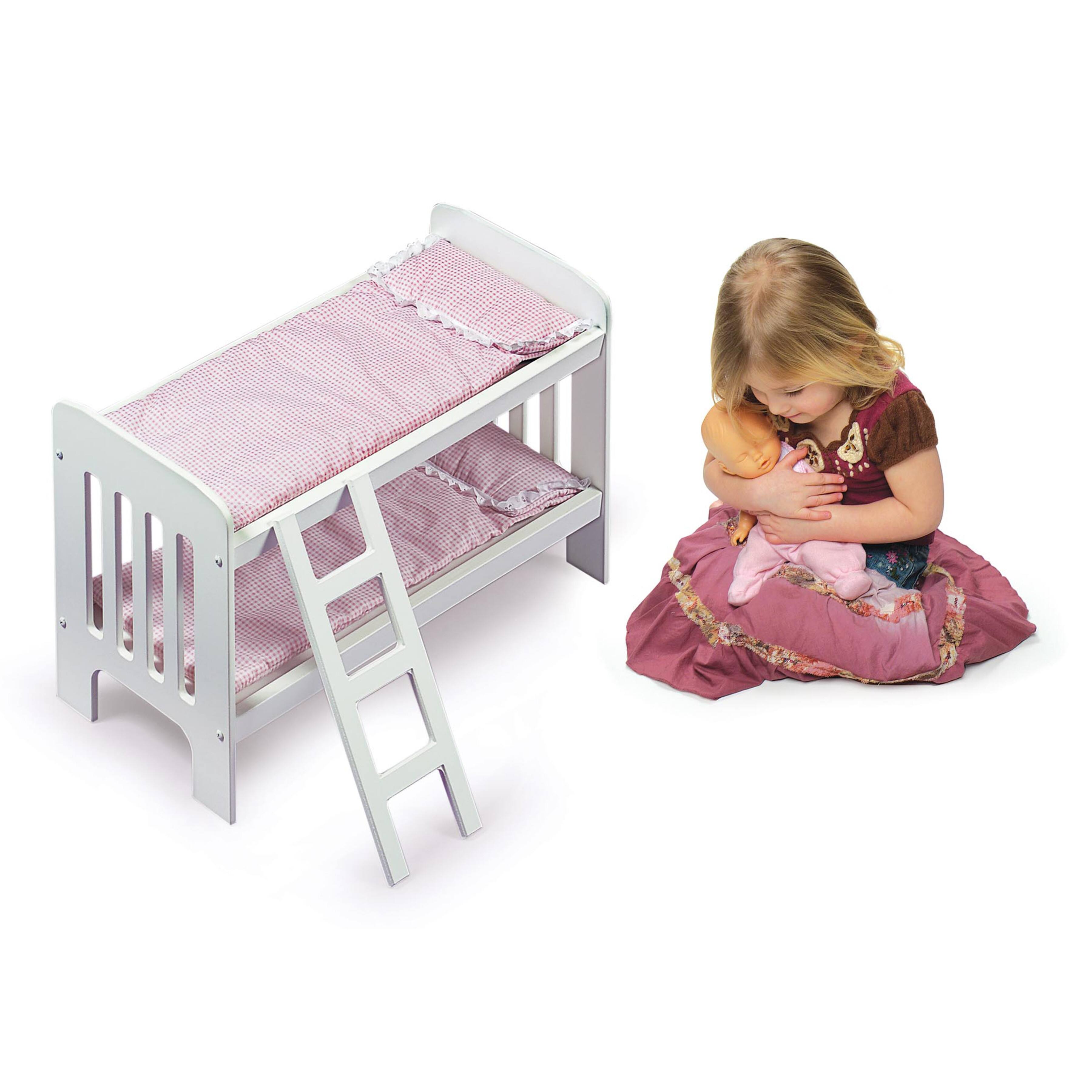 Badger Basket Pink & White Doll Bunk Bed with Bedding & Ladder