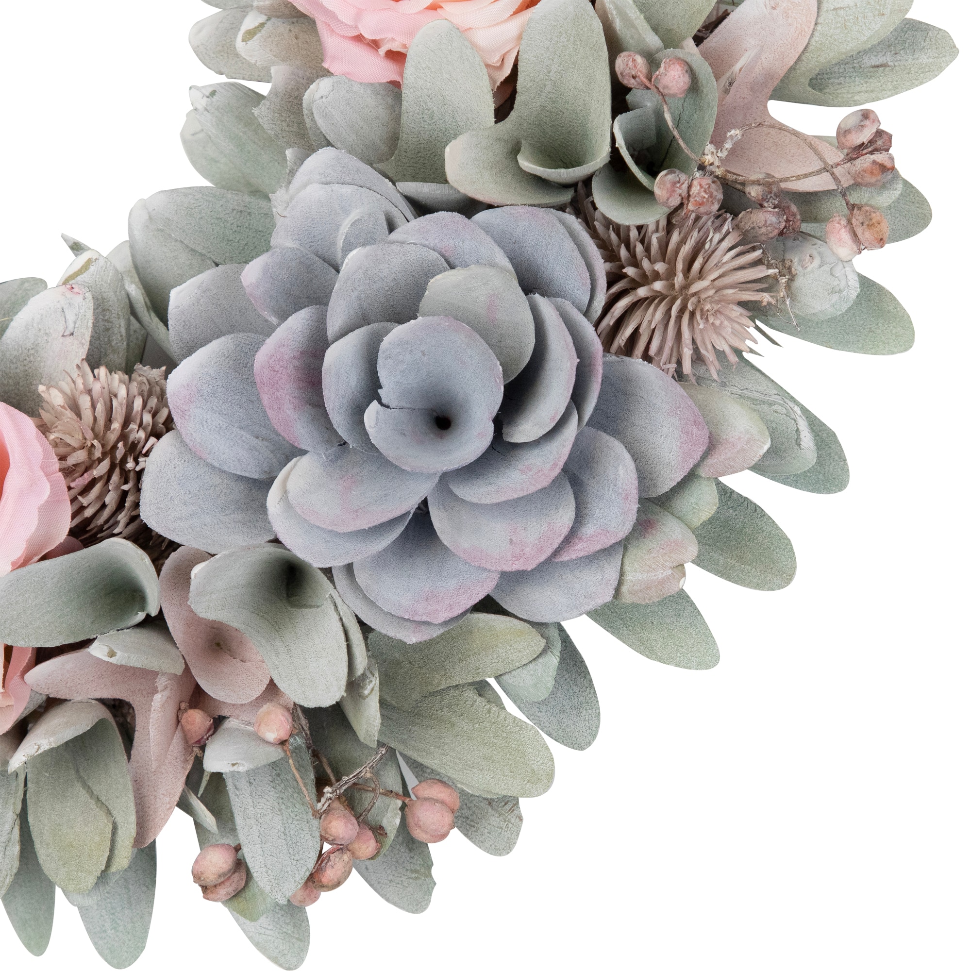 14" Roses & Thistle Artificial Spring Wooden Floral Wreath