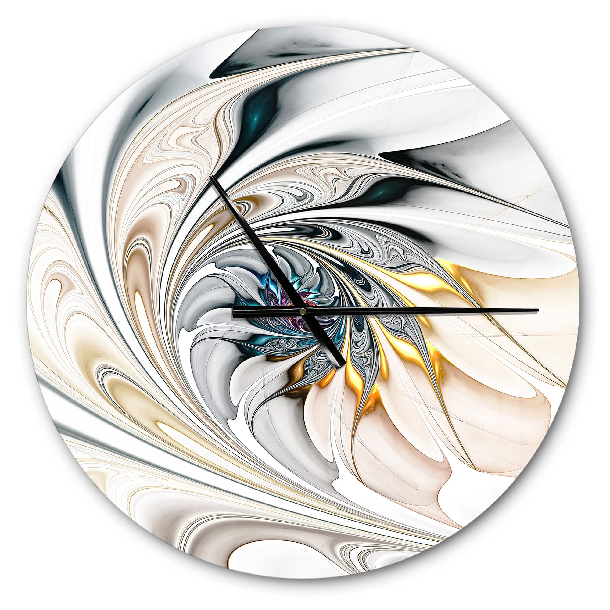 Designart White Stained Glass Floral Art Modern Wall Clock