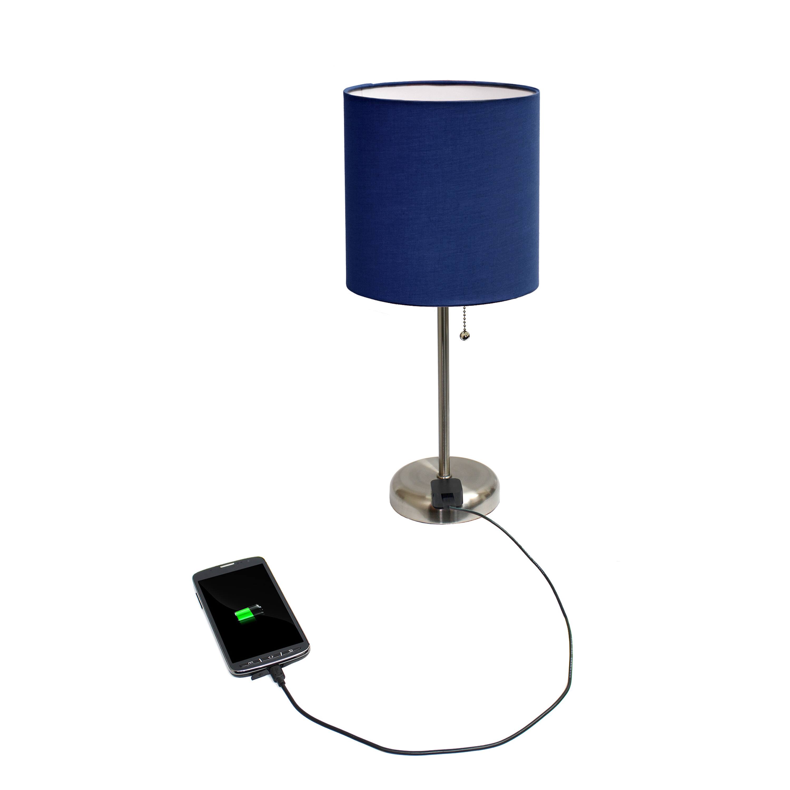 LimeLights 19.5&#x22; Stick Lamp with Charging Outlet and Fabric Shade