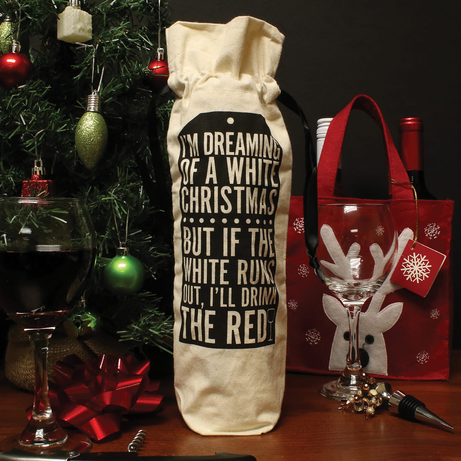 Personality Case&#x2122; Natural White Christmas Gift Tag Wine Bag