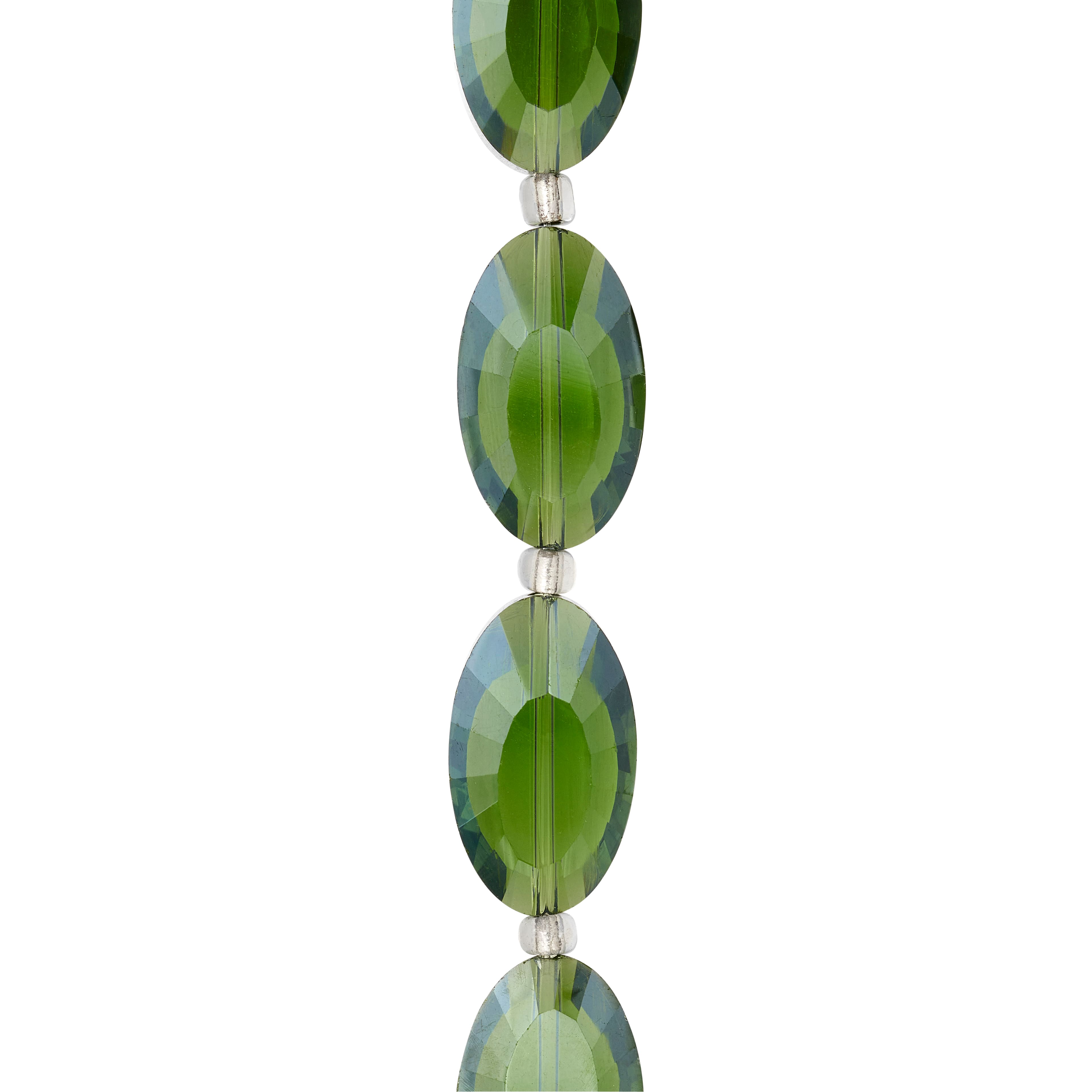 Green Glass Faceted Oval Beads, 20mm by Bead Landing™