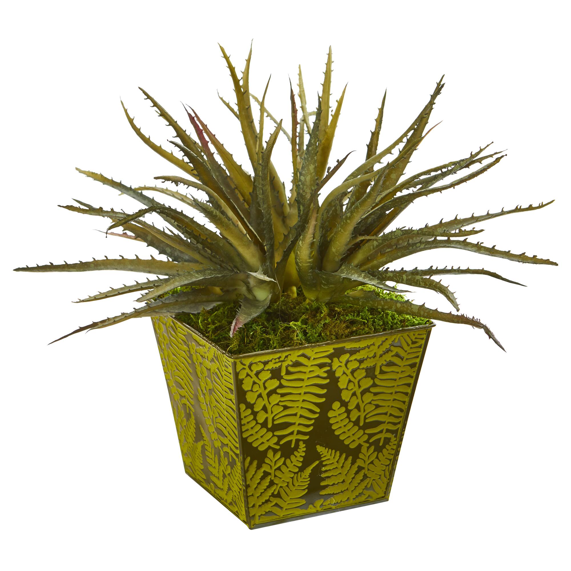 12&#x22; Aloe Succulent Artificial Plant in Green Tin Planter
