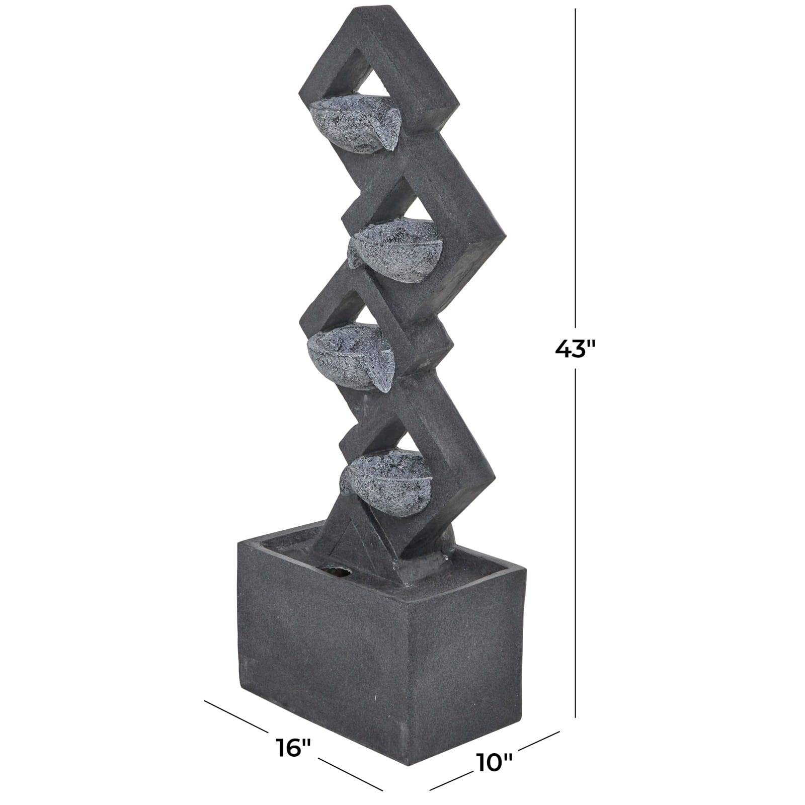 43&#x22; Dark Gray Fiberglass 4-Tier Geometric Fountain with LED Light