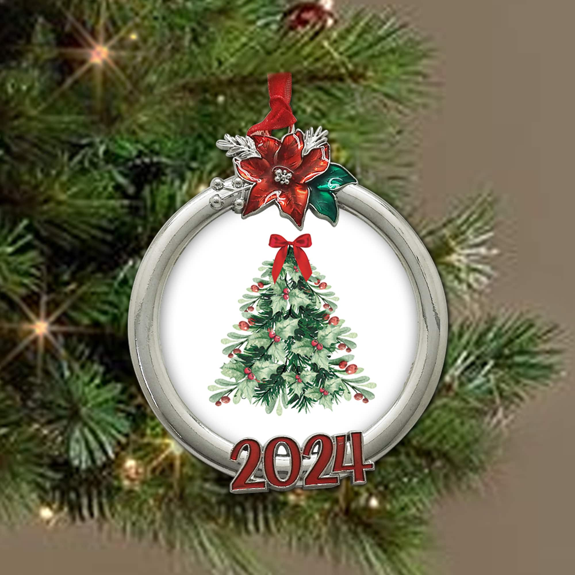 2.5&#x22; x 2.5&#x22; Silver Round Holly Leaf 2024 Ornament Frame by Studio D&#xE9;cor&#xAE;