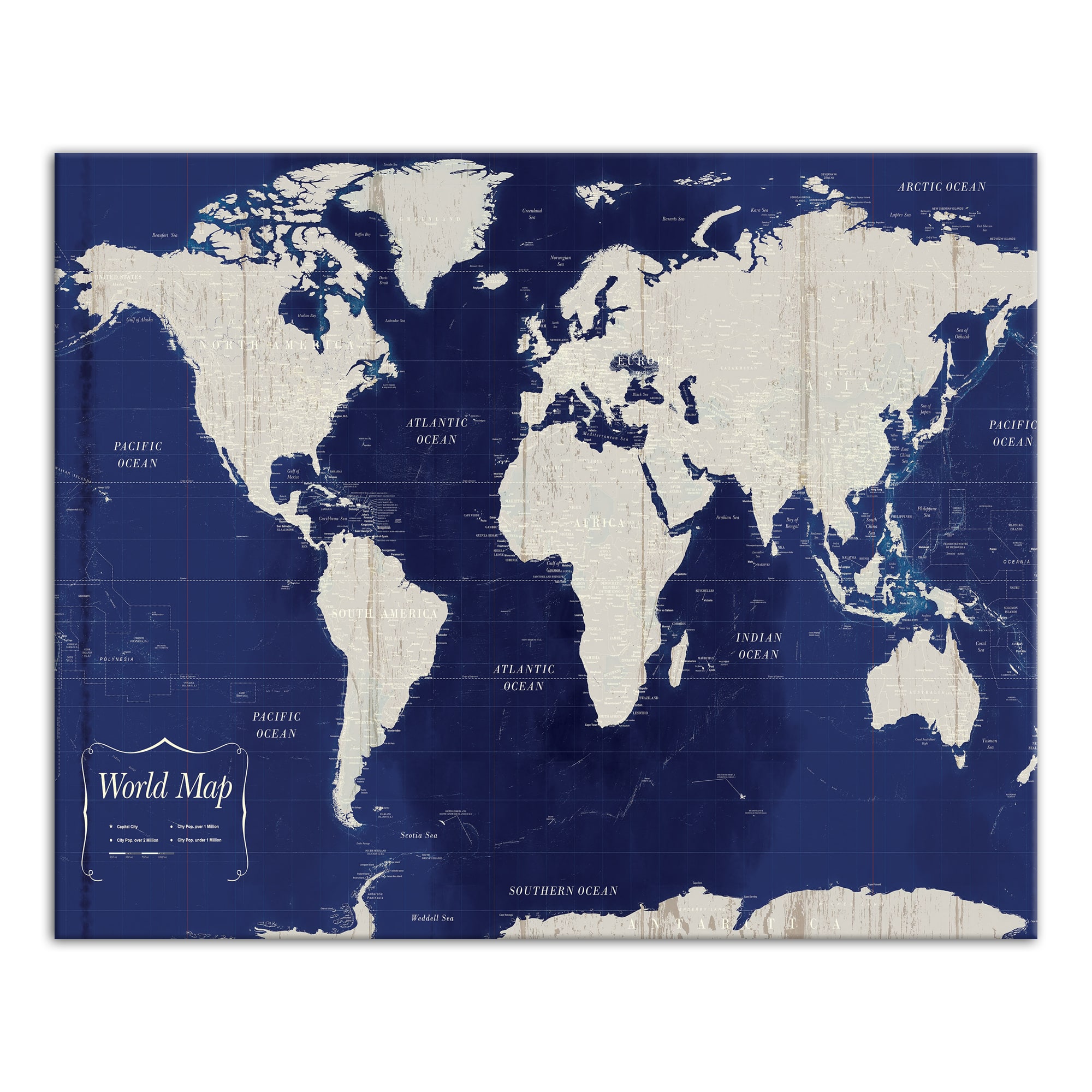 Navy Blue World Map 20" x 16" Canvas Wall Art