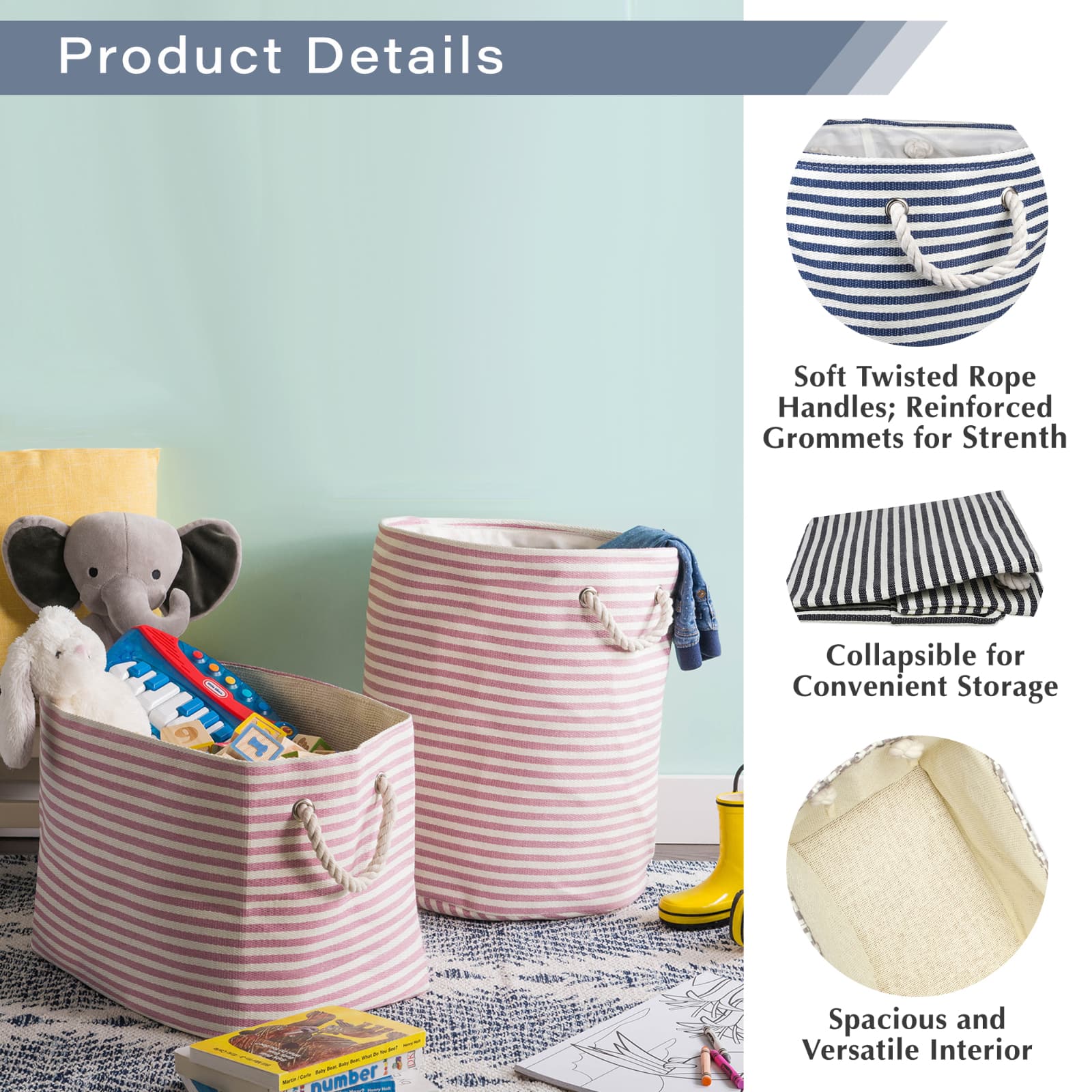 DII&#xAE; 17&#x22; Pinstripe Woven Paper Storage Bin
