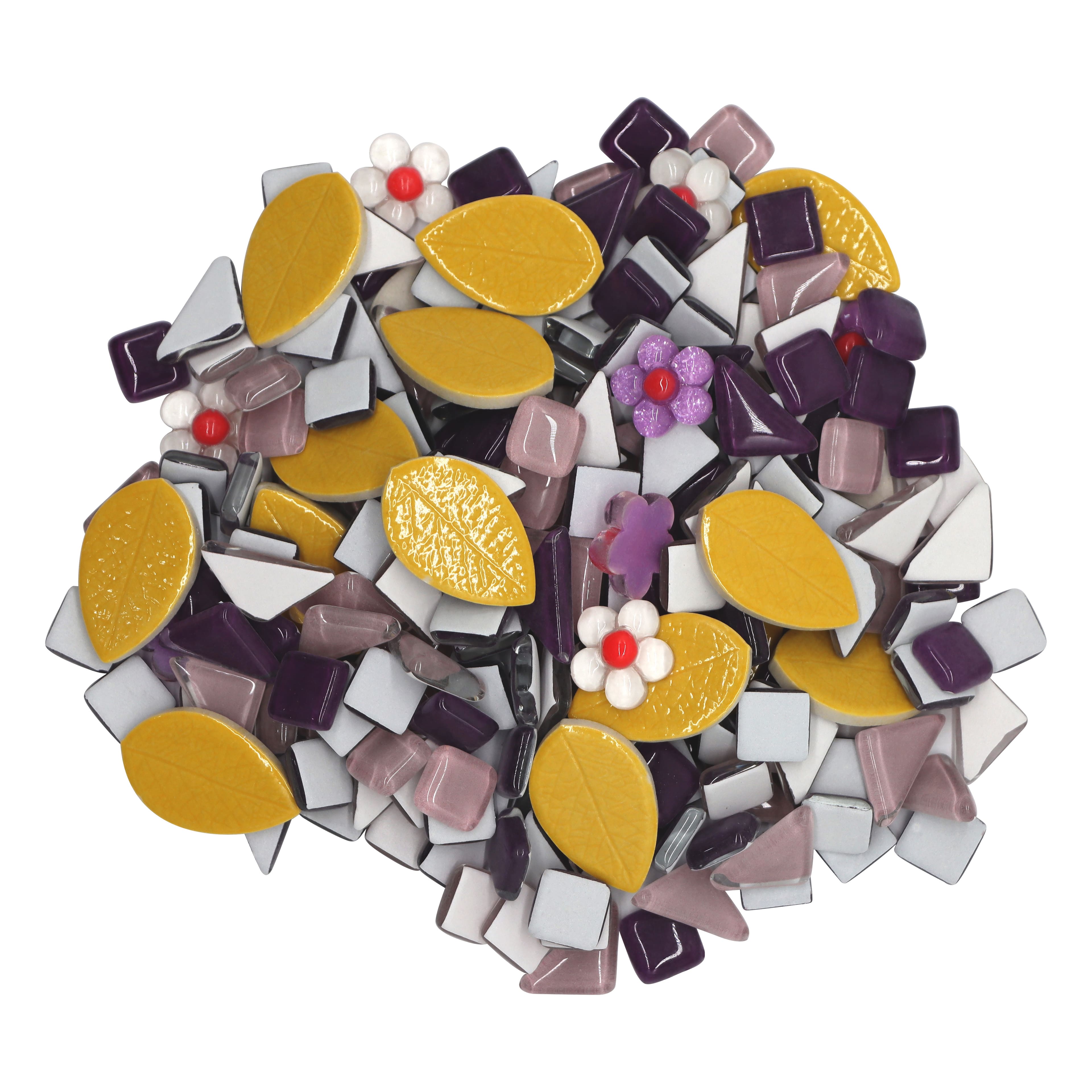 14&#x22; Round Yellow Flowers Mosaic Tray Kit by Make Market&#xAE;