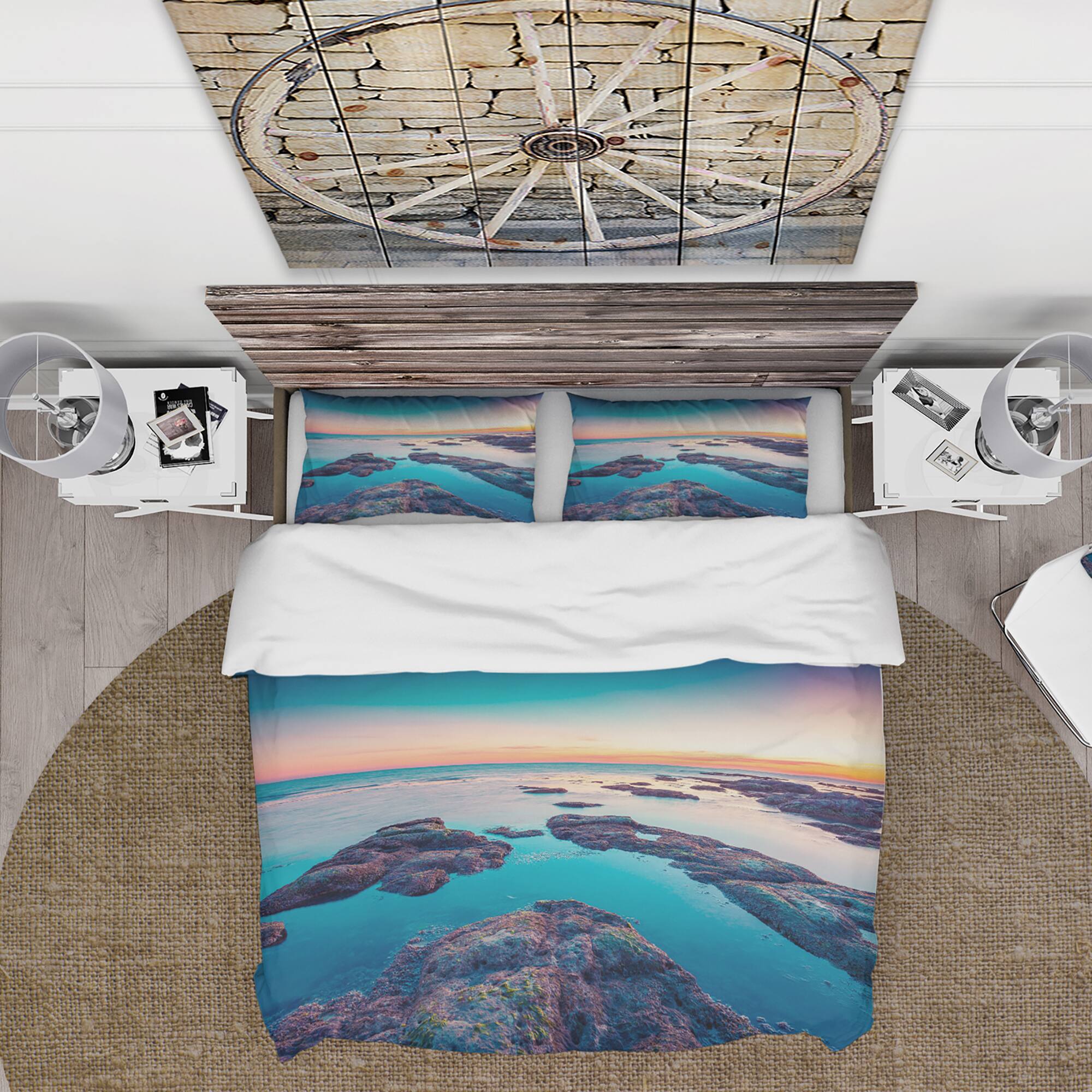 Designart &#x27;Blue Sicily Island&#x27; Coastal Bedding Set - Duvet Cover &#x26; Shams