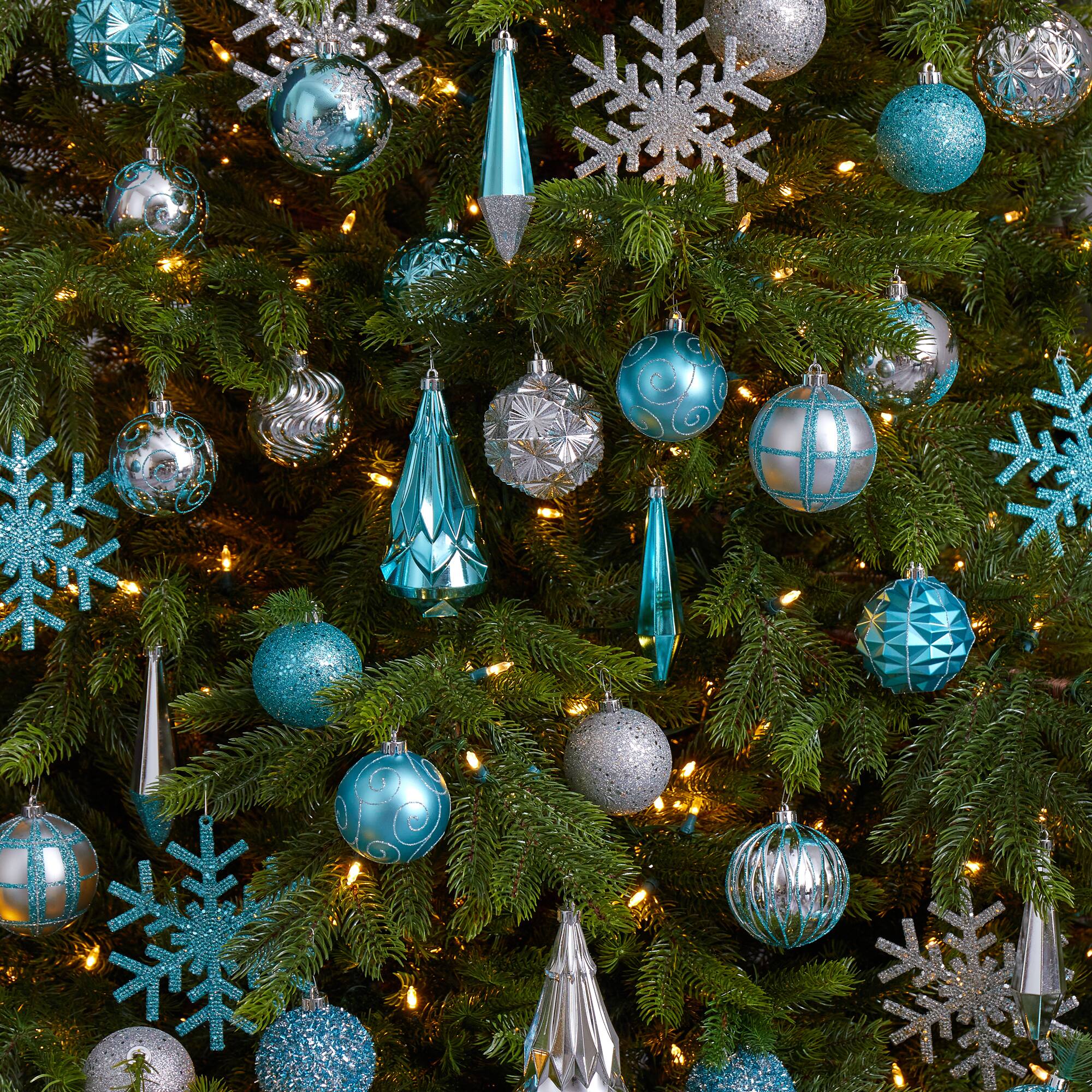 52ct. 6&#x22; Blue &#x26; Silver Shatterproof Ornament Set