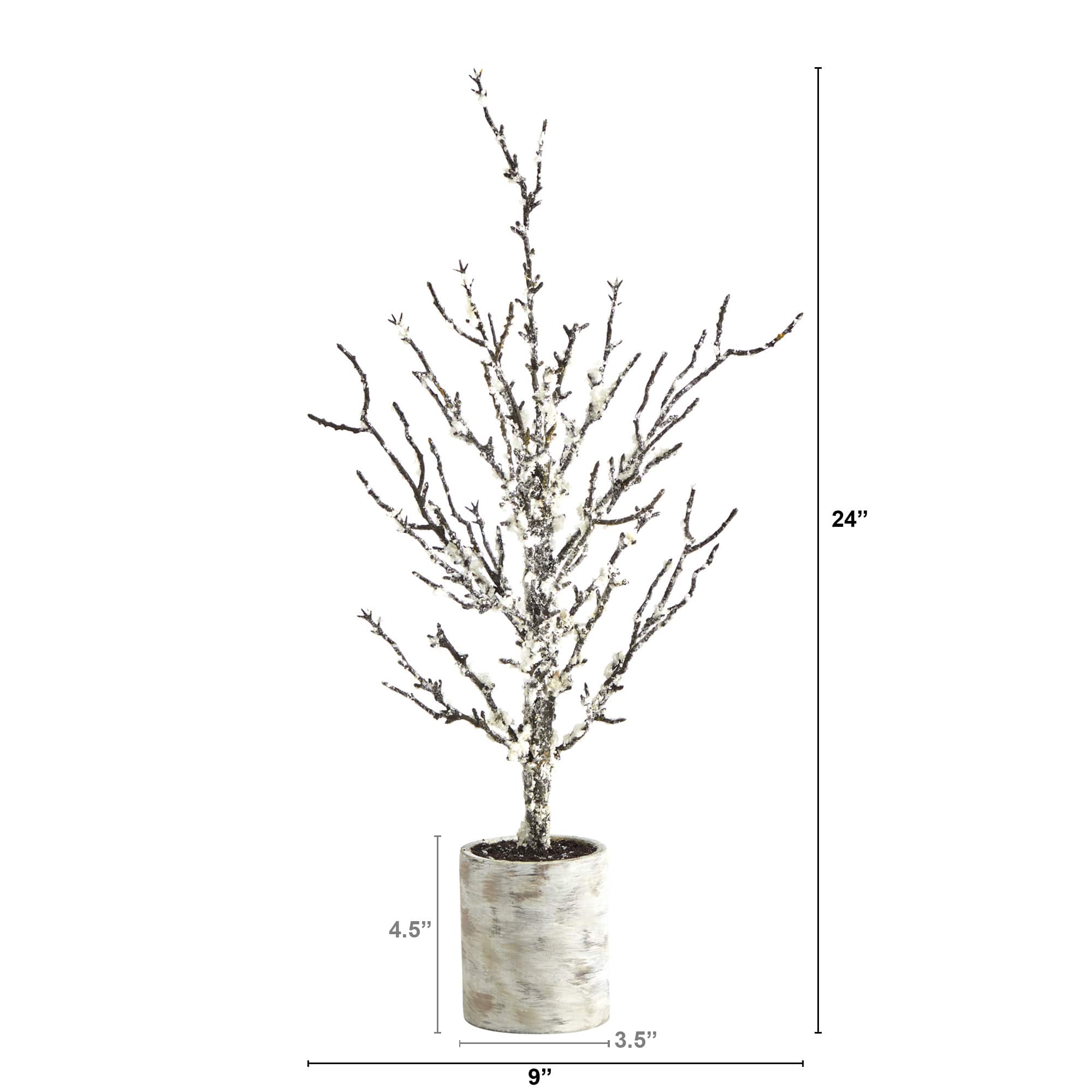 24&#x22; Unlit Snowed Twig Artificial Christmas Tree in Decorative Planter