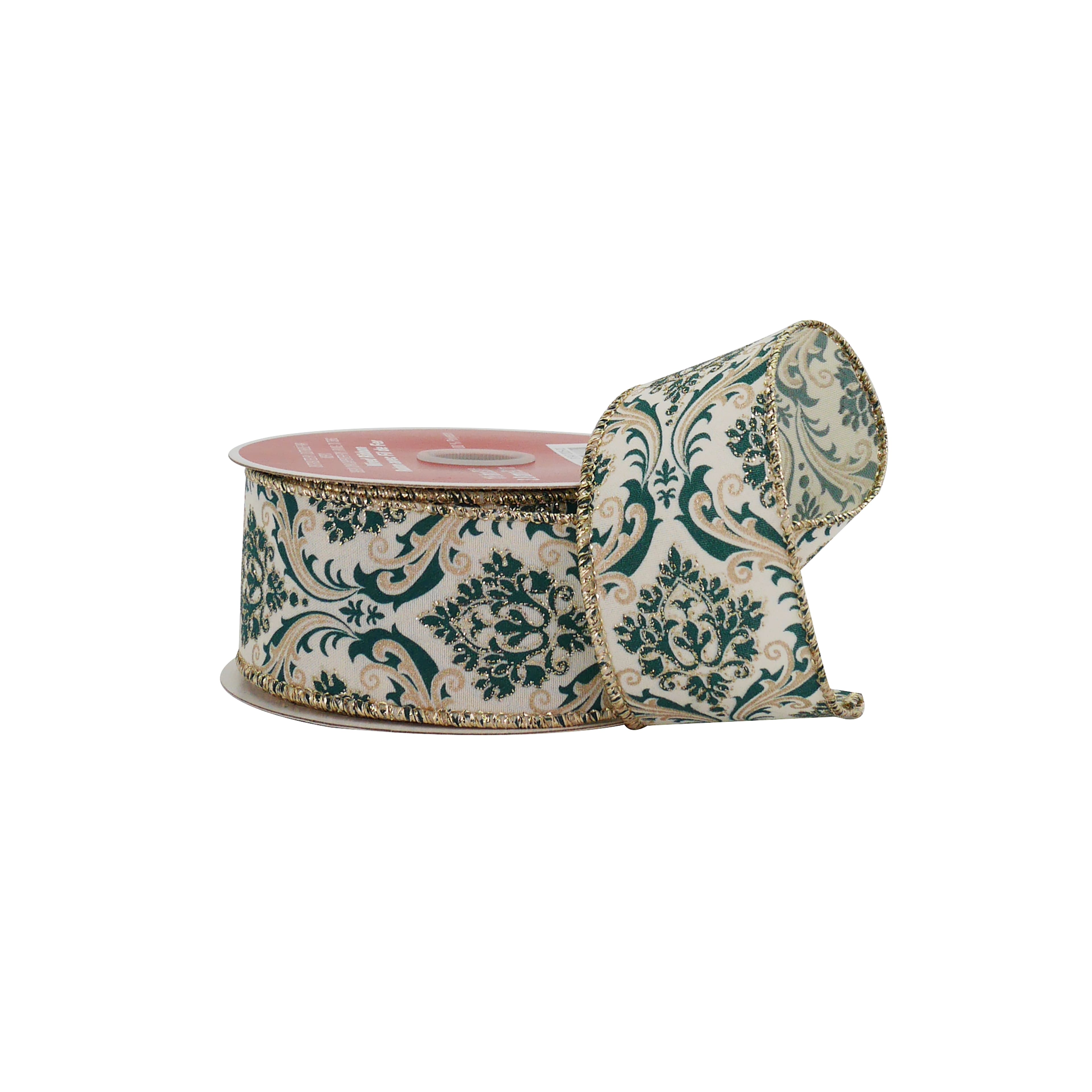 1.5&#x22; x 30ft. Green Damask Wired Ribbon by Celebrate It&#xAE;
