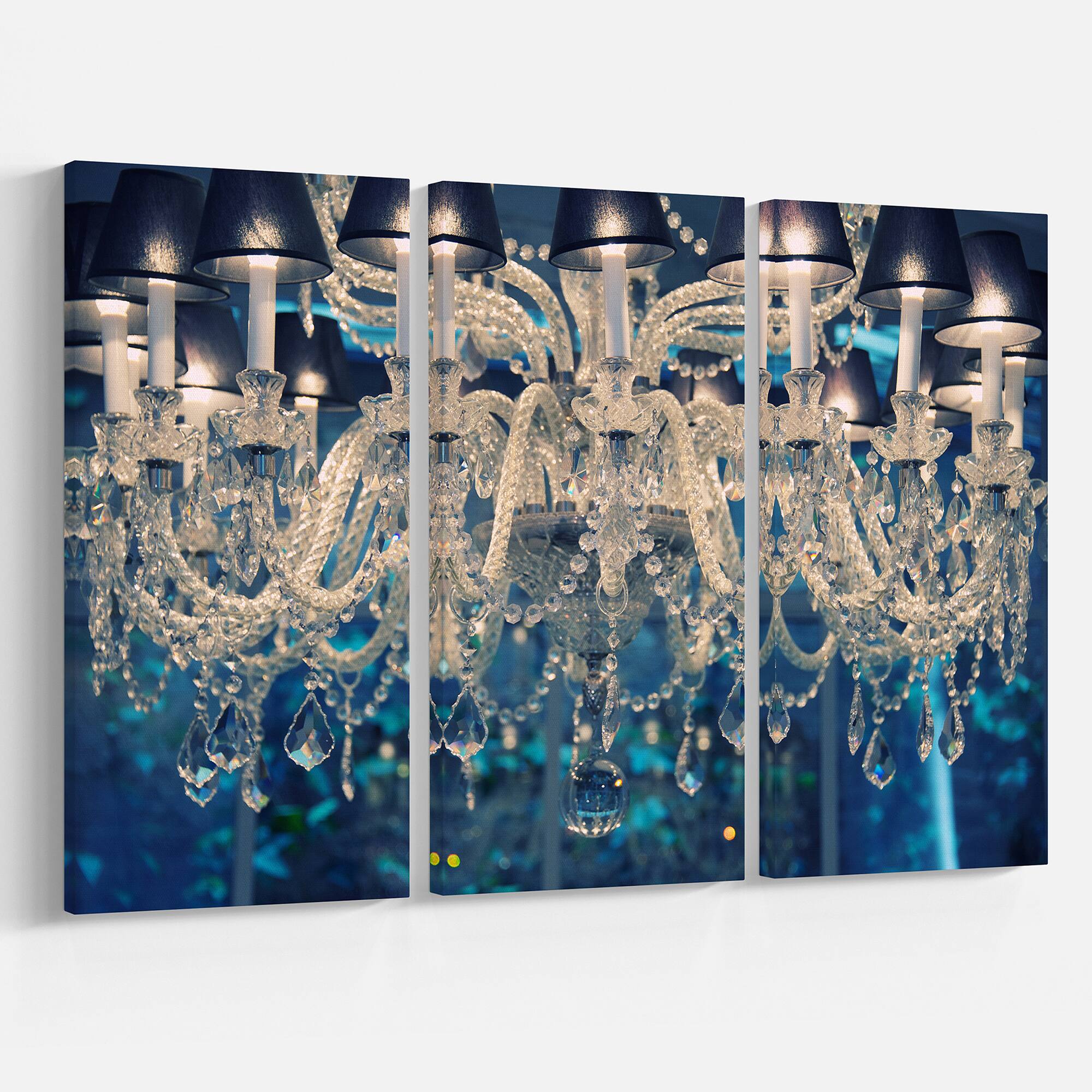 Designart - Blue Vintage Crystal Chandelier - Flower Artwork on Canvas