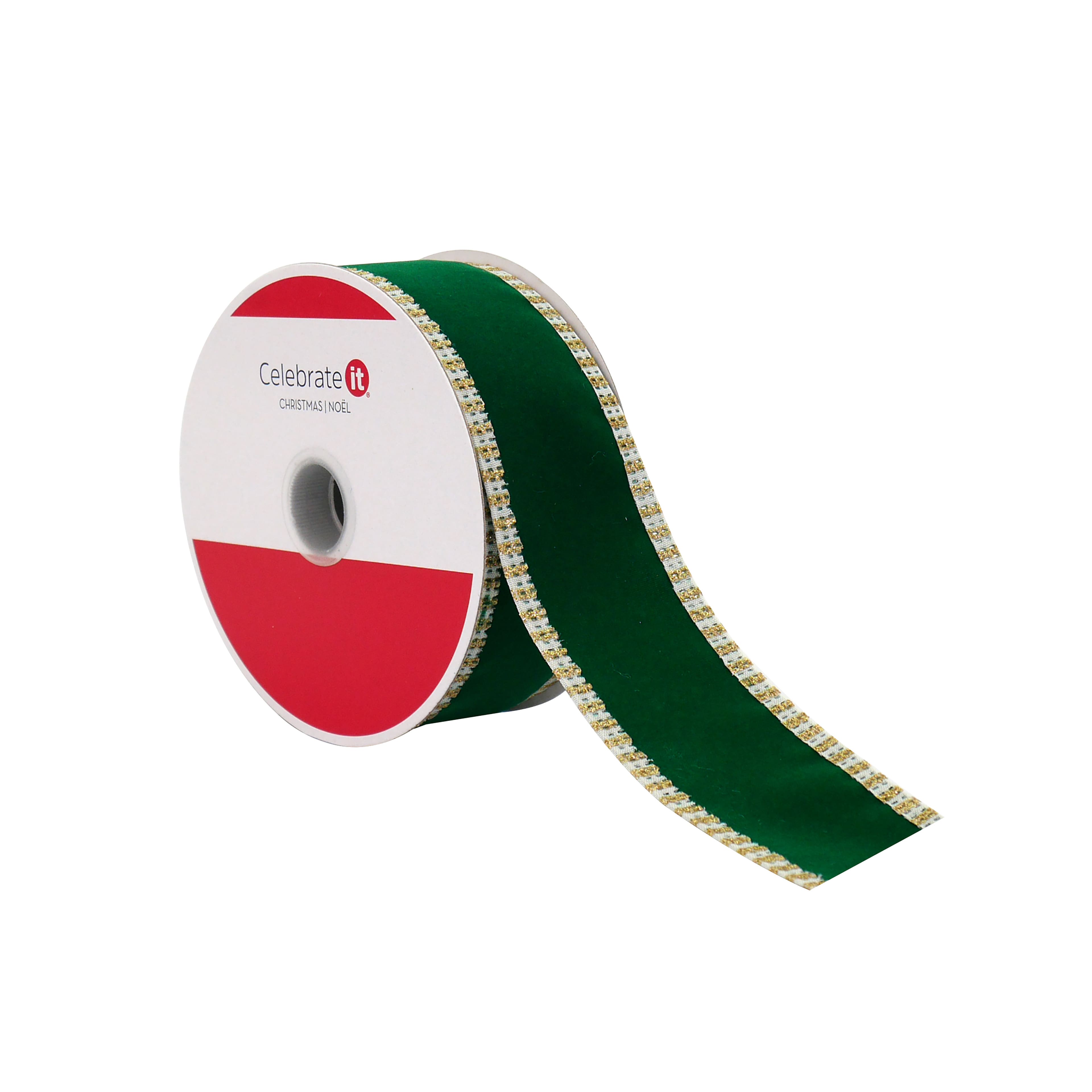 1.5&#x22; x 25ft. Green with Gold Edge Wired Ribbon by Celebrate It&#xAE;