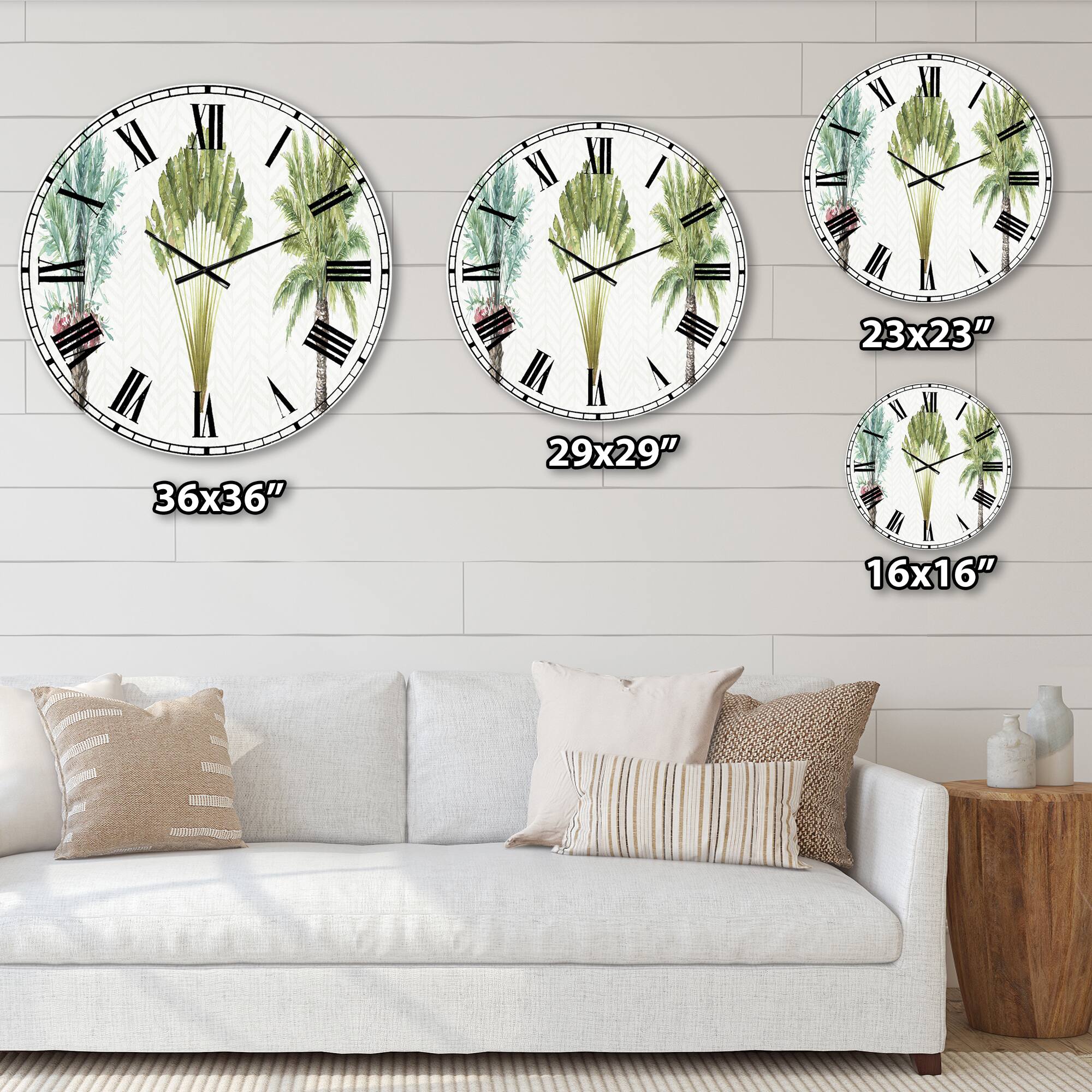 Designart 'Mixed Botanical Greens Palms Ii Farmhouse Wall Clock