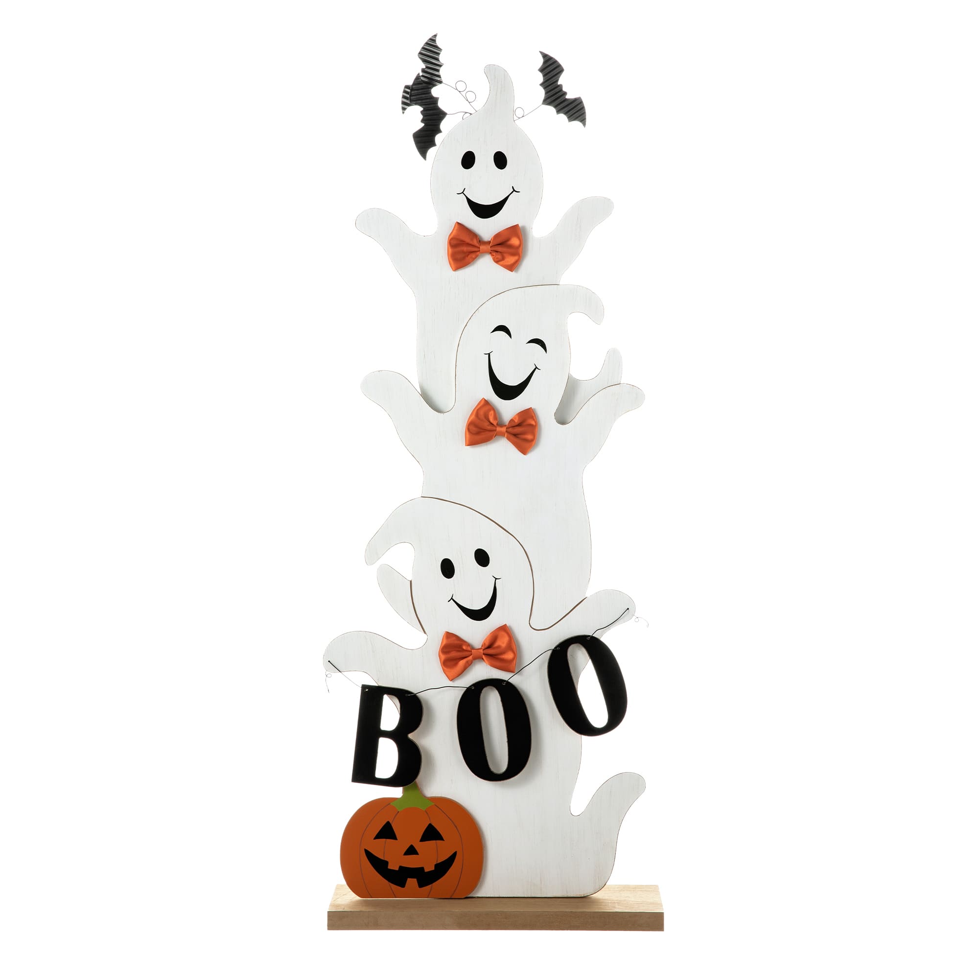 Glitzhome&#xAE; 37.5&#x22; Halloween Wooden Stacked Ghost Porch D&#xE9;cor