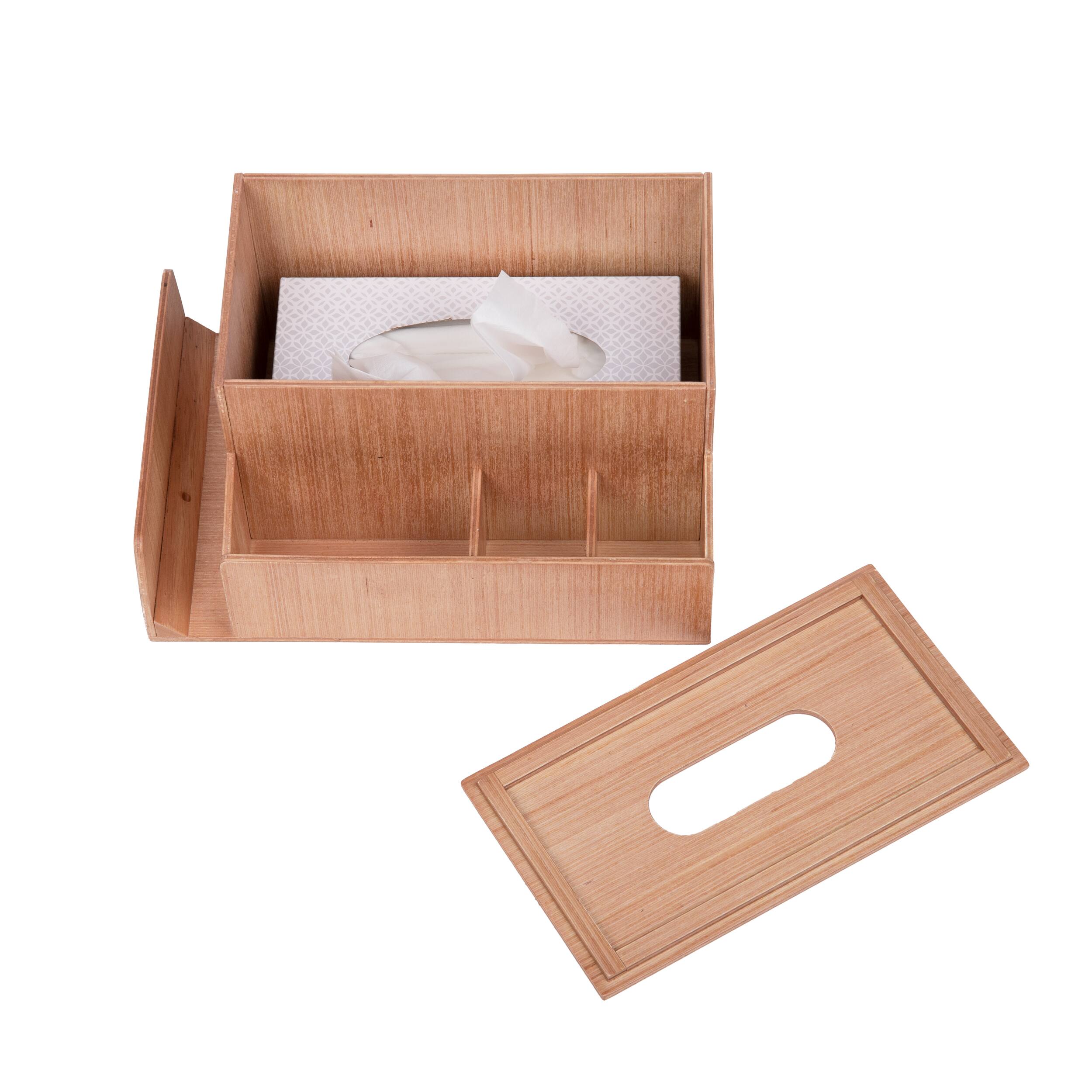 Mind Reader Bali Collection 4-Compartment Tissue Box Holder & Organizer